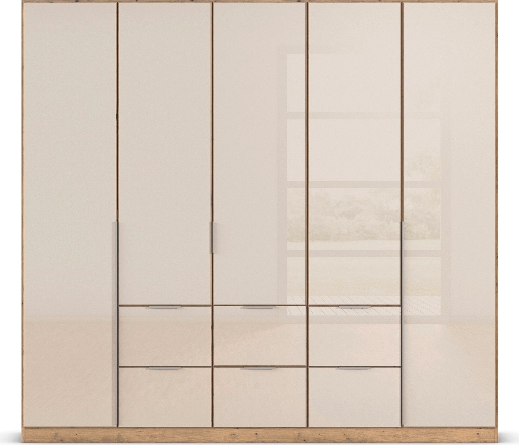 rauch Drehtürenschrank »Kleiderschrank Kleiderschränke Schrank Garderobe AGORDO mit Glasfront«, (in zwei Griff-Farben, Breiten 91-360 cm), mit Außenschubkästen, in 7 Breiten und 2 Höhen MADE IN GERMANY