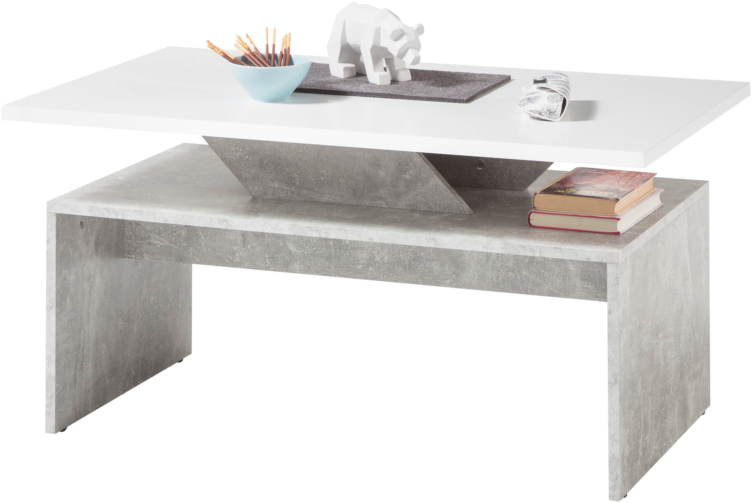 Stolkom Couchtisch »Allegra Wohnzimmertisch weiß, Absetzung Beton, BxHxT 10 günstig online kaufen