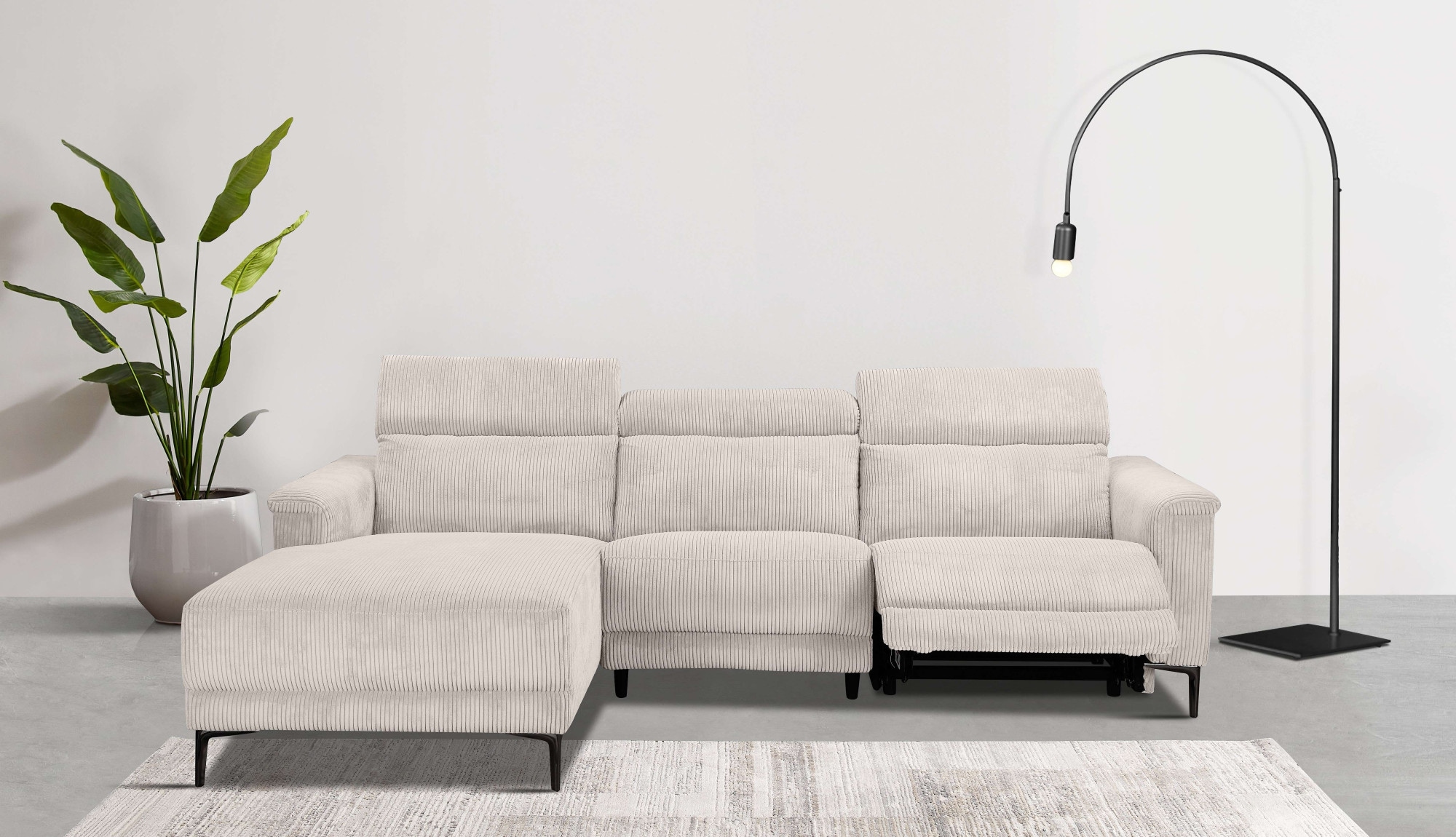 Places of Style Ecksofa »Lund in Cord, L-Form, 261 cm, manuelle und elektr. Relaxfunktion,«, USB-A und Kopfteilverstellung