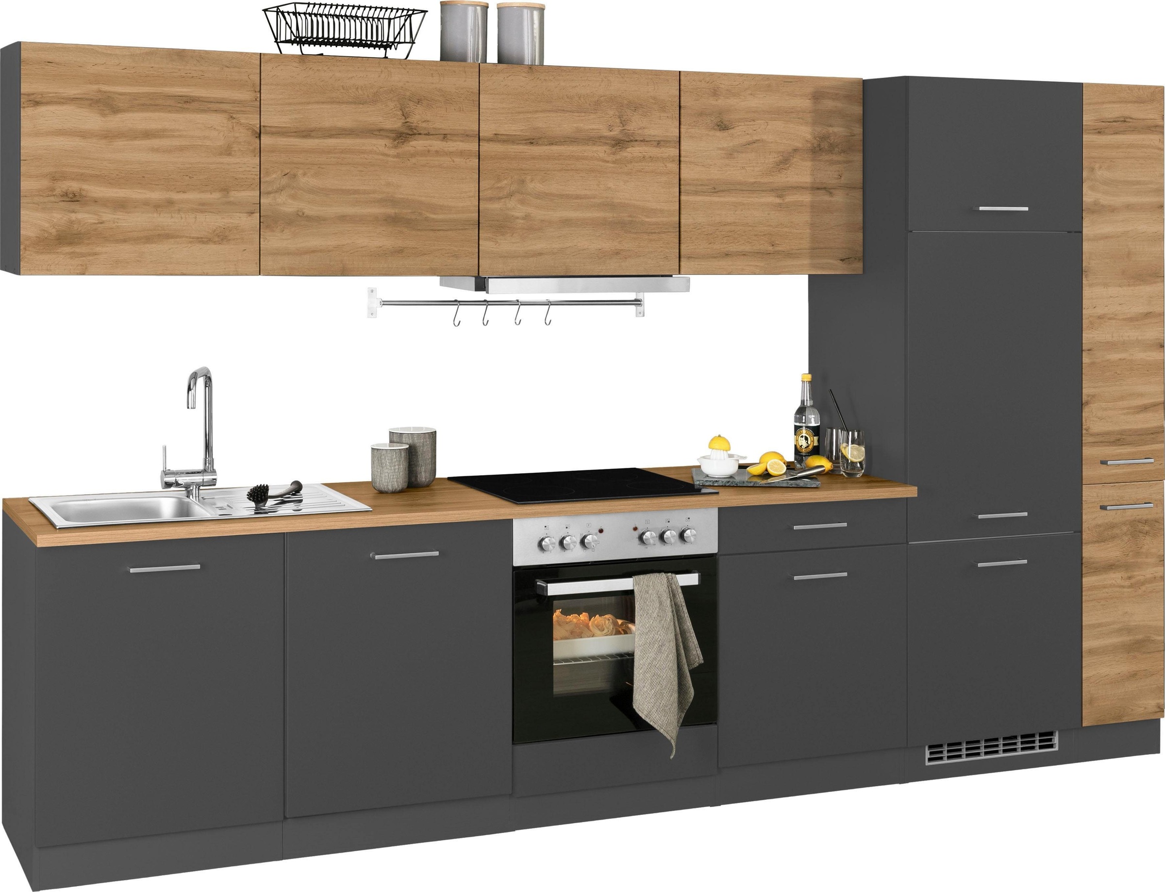 KOCHSTATION Küchenzeile »KS-Kehl«, mit E-Geräten, Breite 330 cm, inkl. Kühlschrank und Geschirrspüler