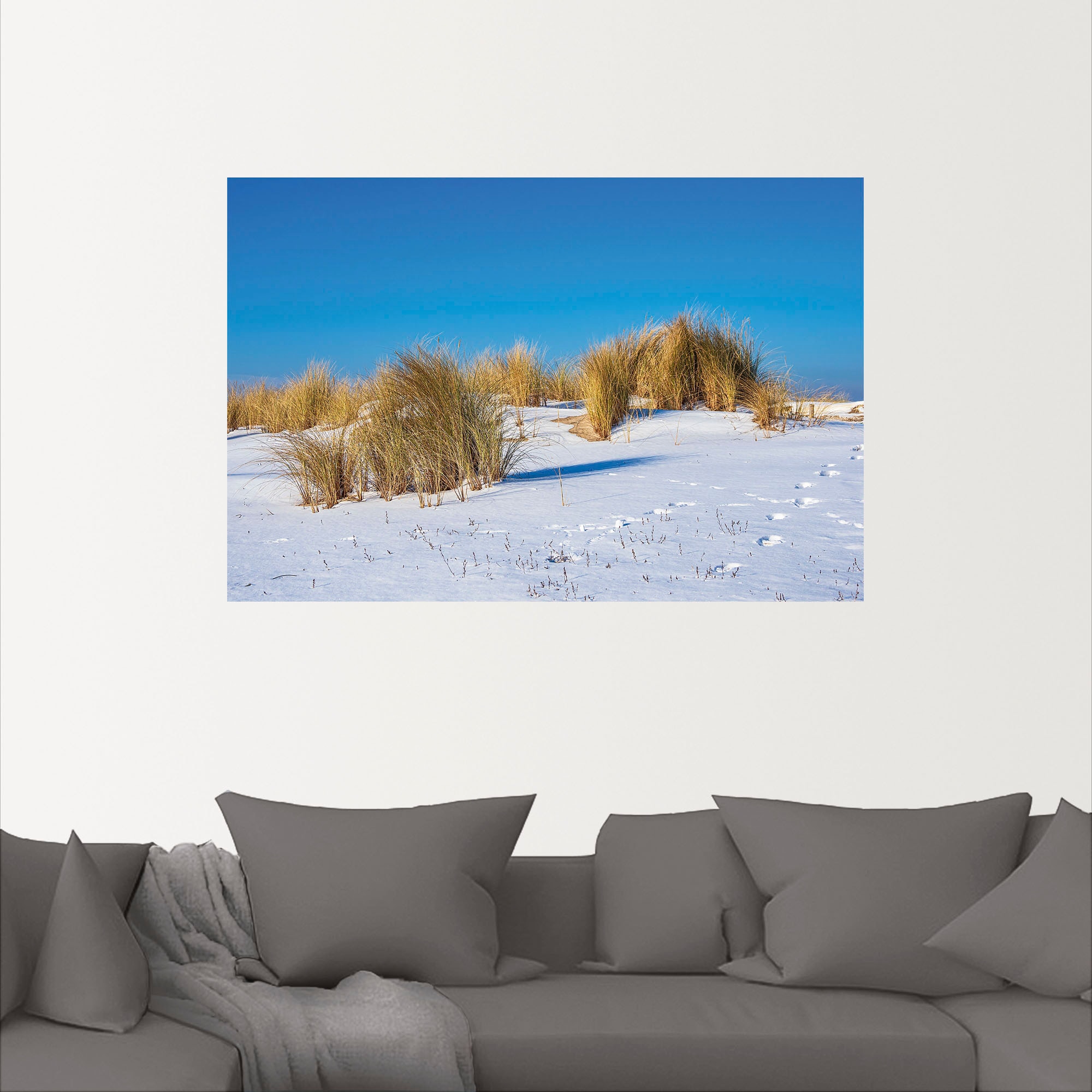 Artland Wandbild »Düne, Ostseeküste Warnemünde im Winter«, Strandbilder, (1 St.), als Alubild, Leinwandbild, Wandaufkleber oder Poster in versch. Größen