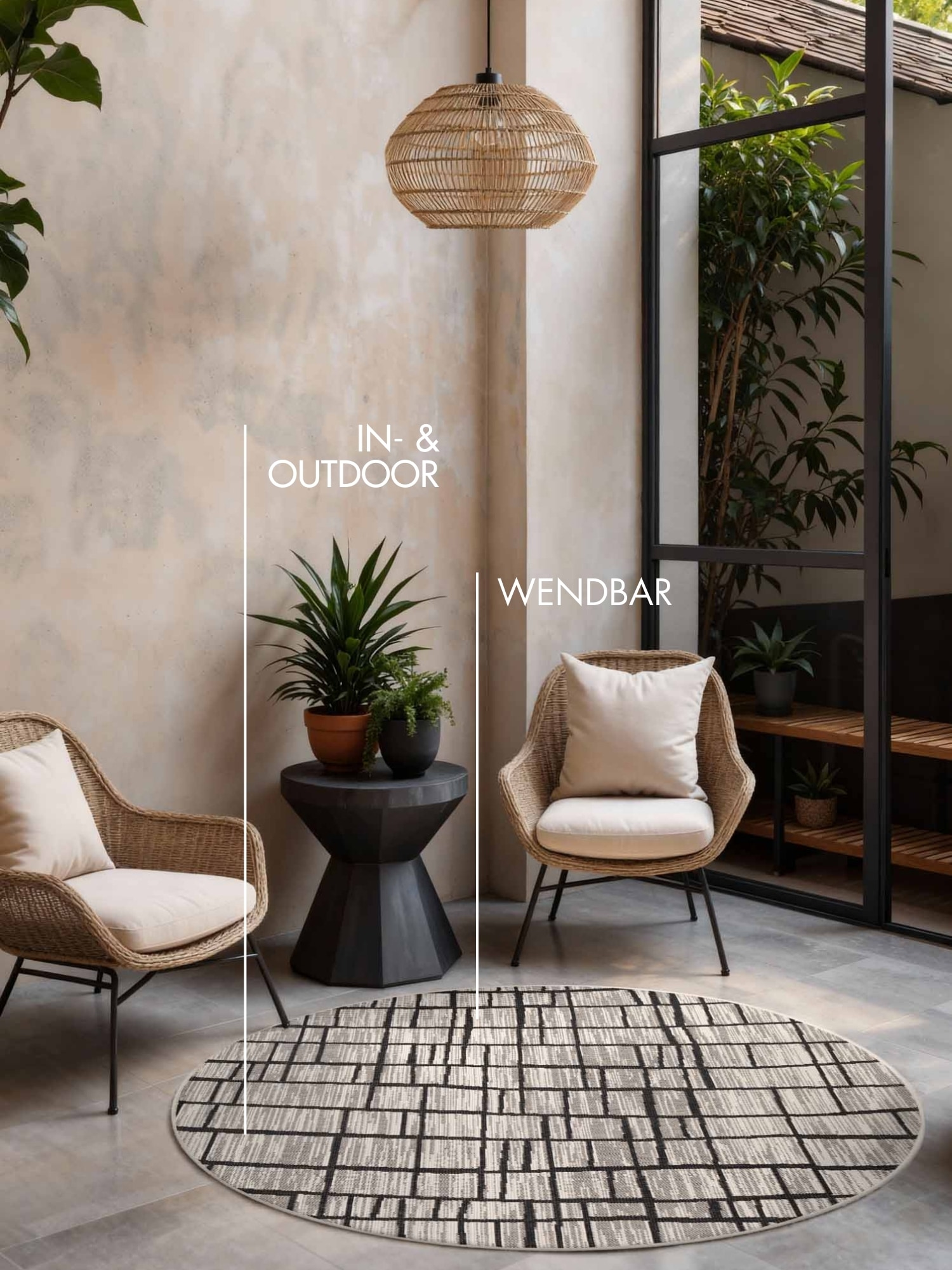 Ted Baker Teppich »Crouch , Wendeteppich« rund 8 mm Höhe Designteppich, Wetterfest, Pflegeleicht, Modern, Wohnzimmer, Terrasse