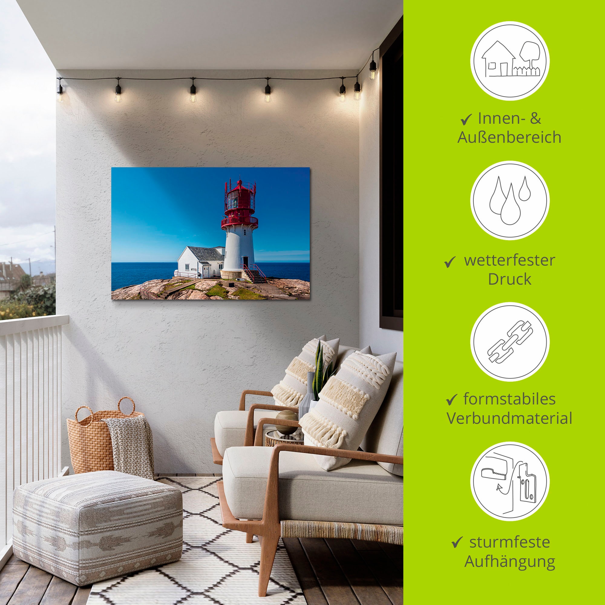 Artland Alu-Dibond-Druck »Der Leuchtturm Lindesnes Fyr in Norwegen«, Gebäude, (1 St.), für Innen- und Außenbereich geeignet, Outdoorbild