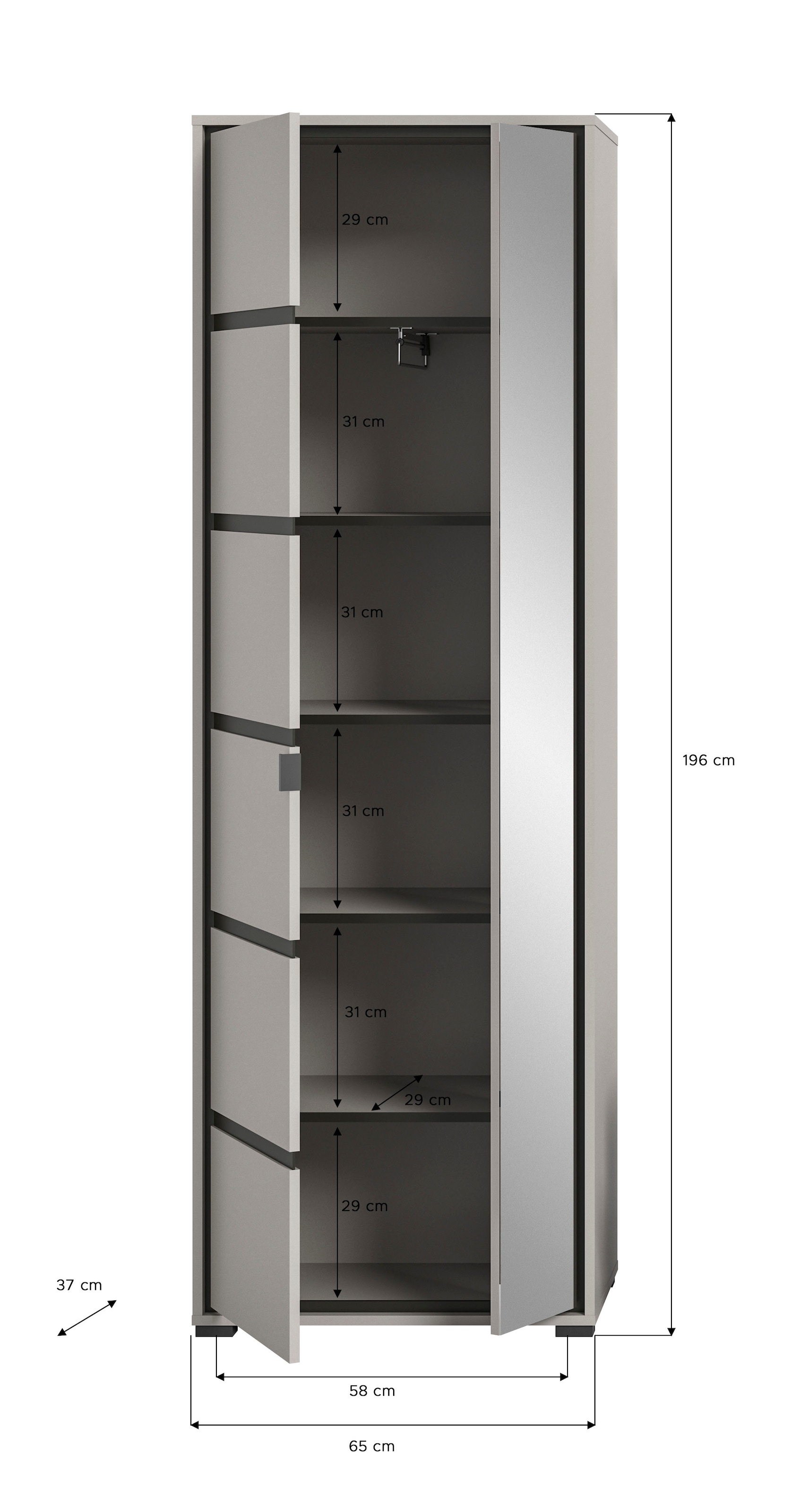 INOSIGN Garderobenschrank »Skygge«, (1 St.), Garderobe, Flur, Breite 65 cm