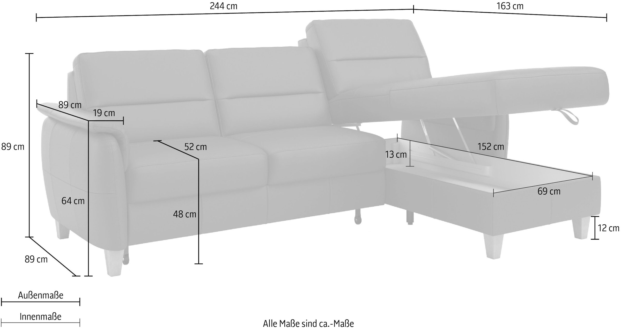 Home affaire Ecksofa »Palmera L-Form«, Federkern, wahlweise mit Bettfunktion und mit/ohne Bettkasten