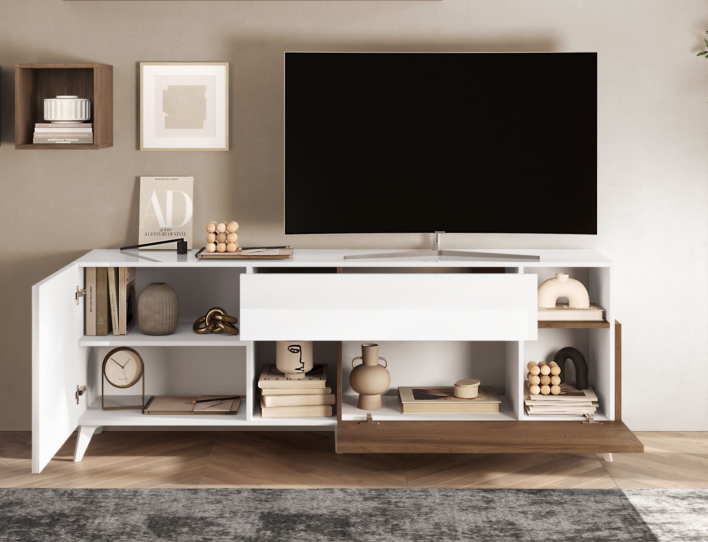INOSIGN Lowboard »Monaco Breite 181 cm, TV-Board mit 1 Tür, 1 Klappe u. 1 Schubkasten«, Fernsehtisch, TV-Schrank, Soft/Self Closing