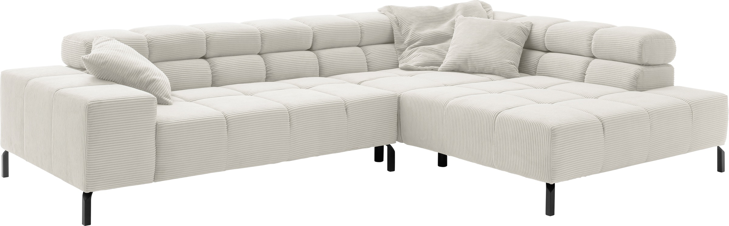 INOSIGN Ecksofa »Ancona New, wahlweise motorische Sitztiefenverstellung, auch in Cord«, feine Steppung, mit Kopfteilverstellung, 3 Zierkissen, L-Form