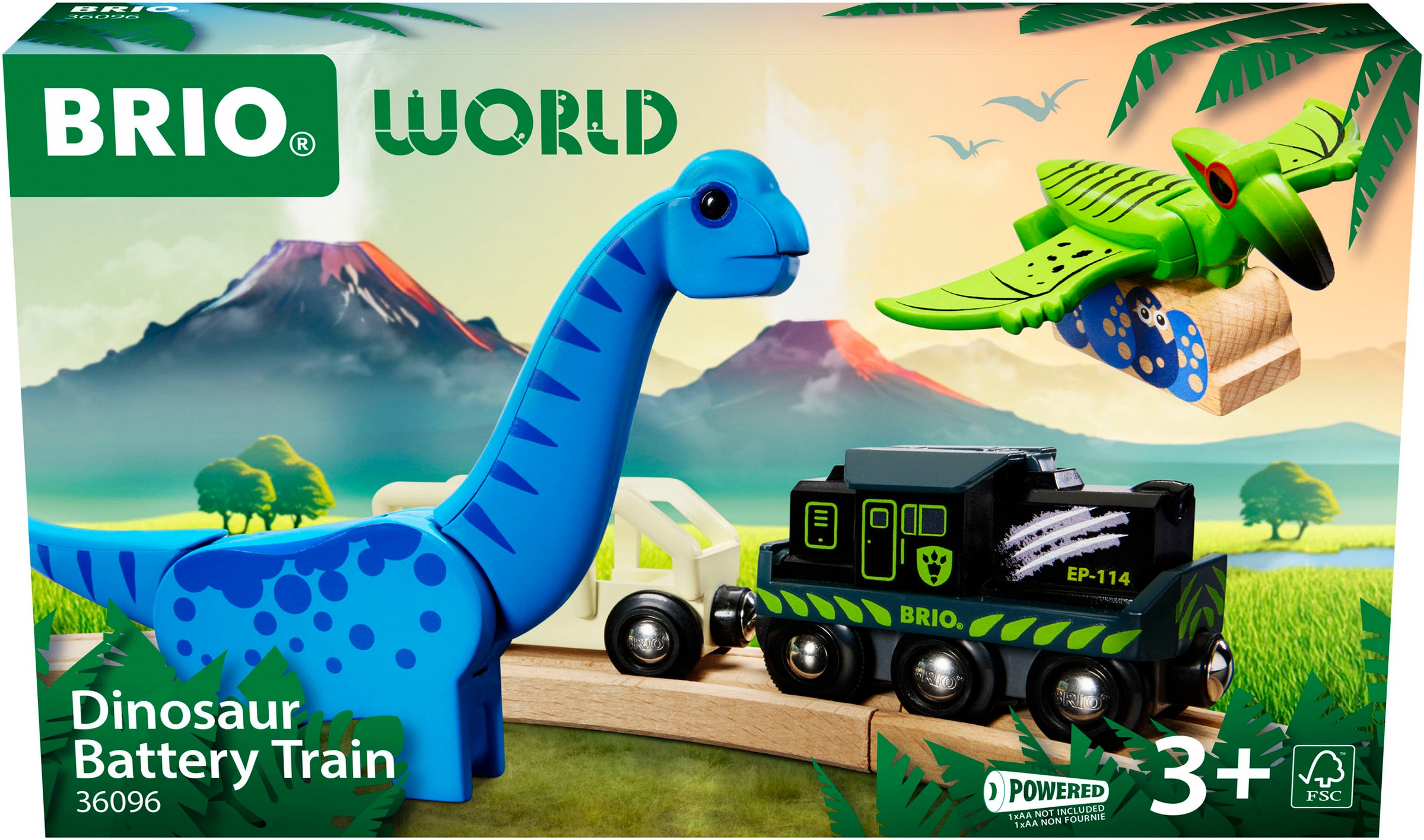 BRIO® Spielzeug-Eisenbahn »BRIO® WORLD, Dinosaurier Batteriezug«, (Set, 5 tlg.), FSC® - schützt Wald - weltweit