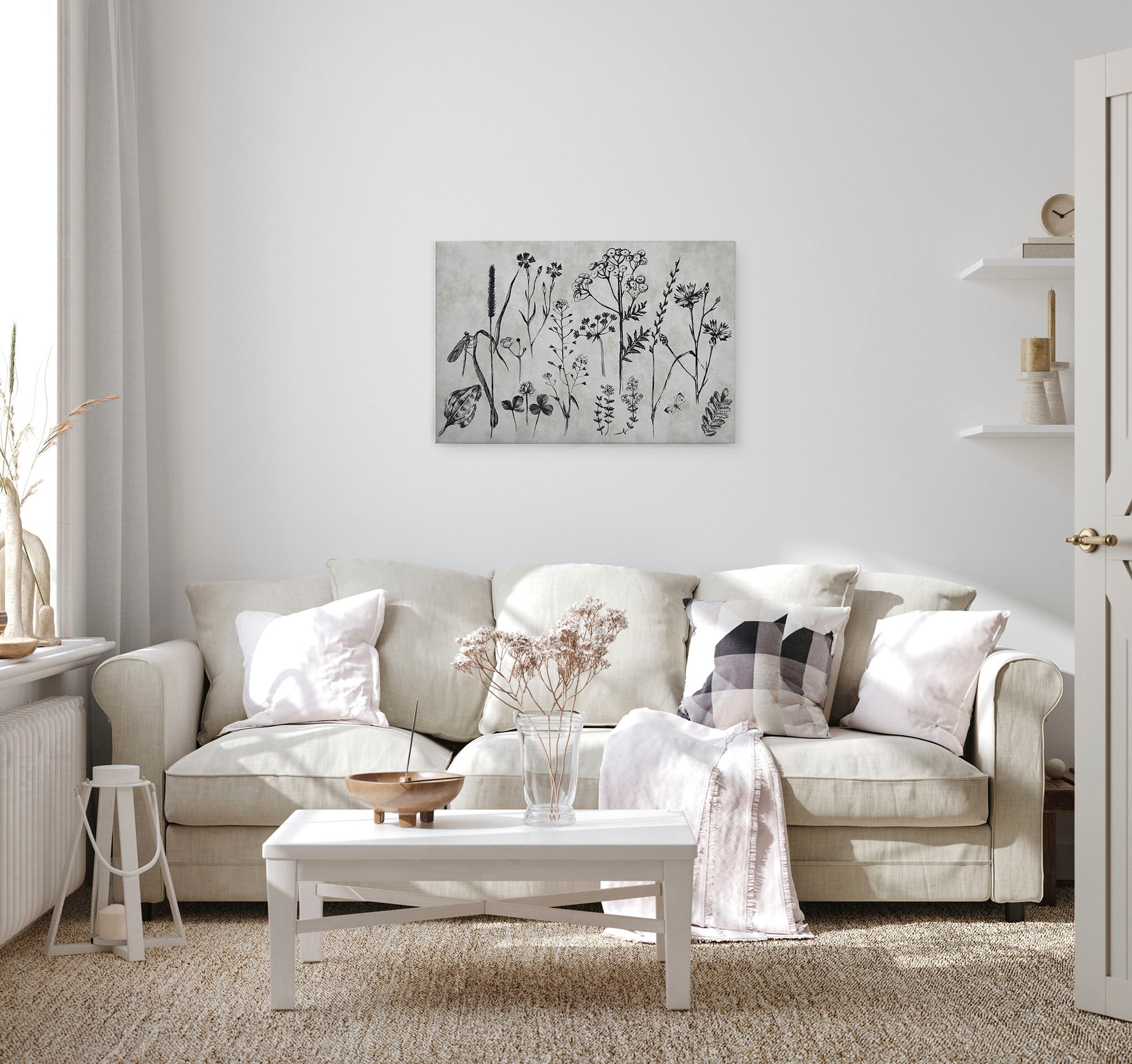 A.S. Création Leinwandbild »sketchpad« Gemälde | Kunst 1 Stk. tlg. Schwarz-Weiß Zeichnung Floral Keilrahmen Leinwand-Bild Wohnzimmer Wand