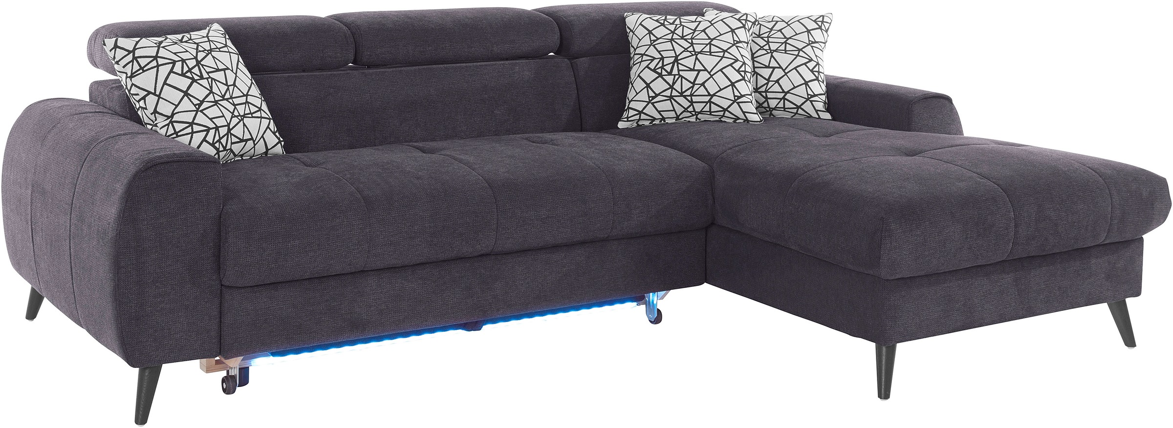 COTTA Ecksofa »Mia L-Form mit 3 Zierkissen«, wahlweise mit Bettfunktion, Bettkasten, Beleuchtung & Wireless-Charger