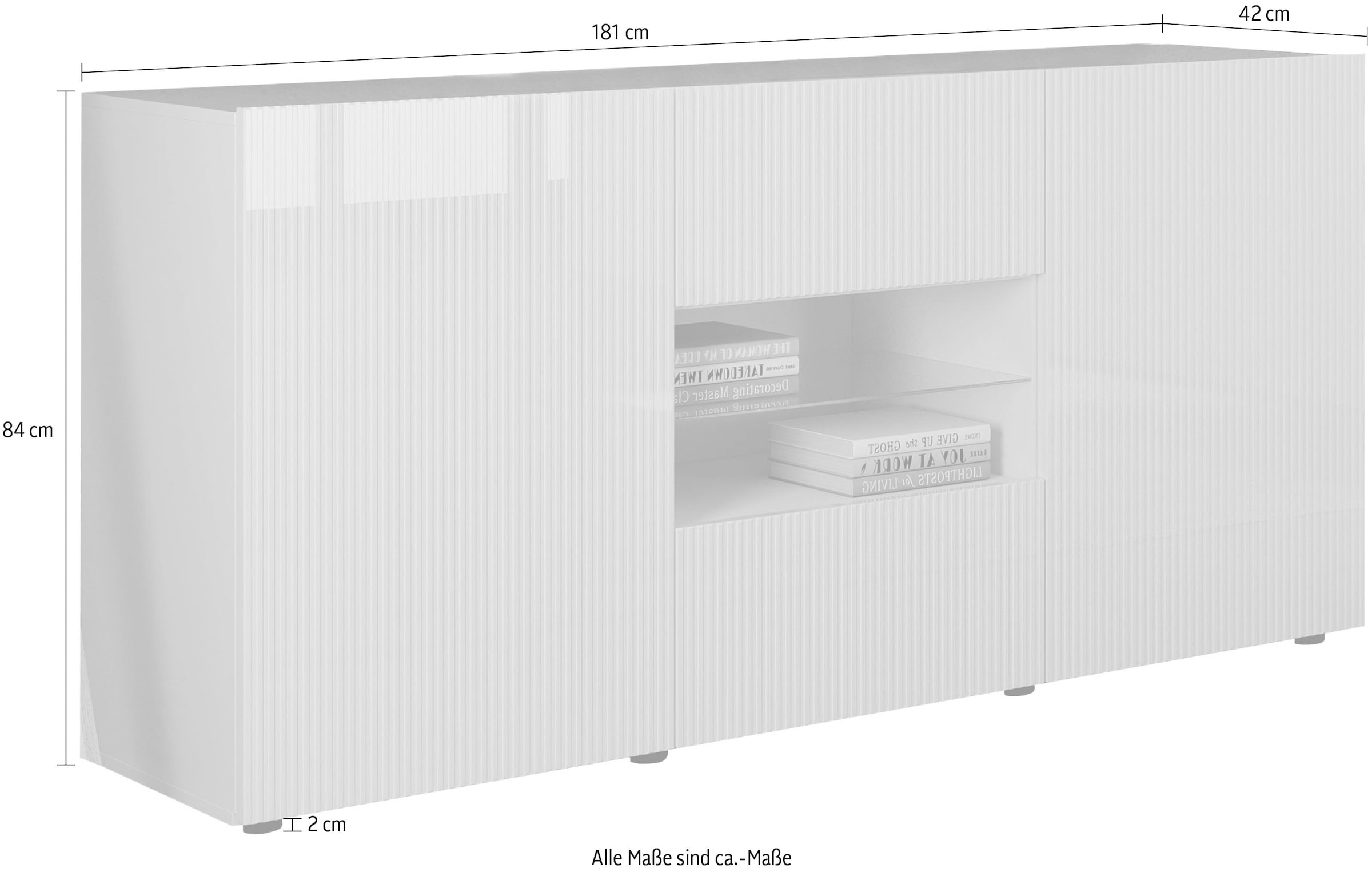 INOSIGN Sideboard »Rio Breite 181 cm, Kommode mit 2 Türen u. 2 Schubkästen,«, Anrichte, geriffelte Front, modern u. elegant, viel Stauraum