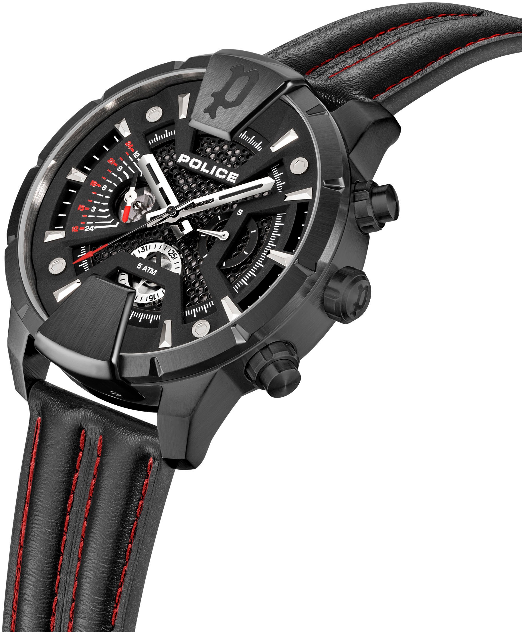 Police Multifunktionsuhr »HUNTLEY«, Quarzuhr, Armbanduhr, Herrenuhr, Lederarmband, analog
