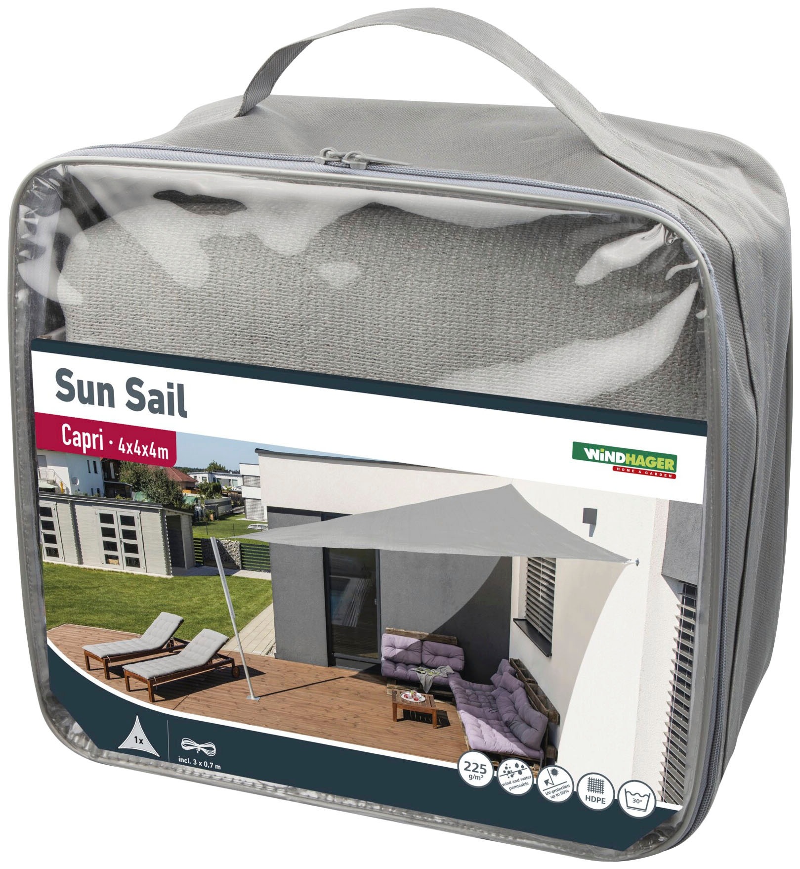 Windhager Sonnensegel »Capri Dreieck«, 4x4x4m, grau