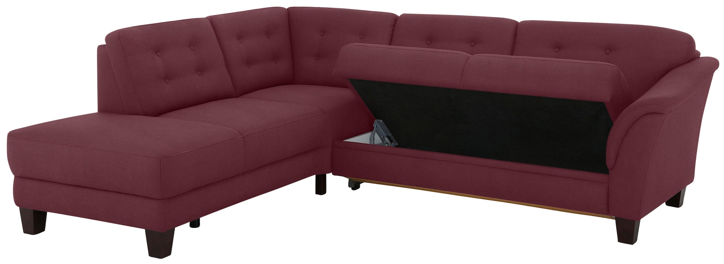 Home affaire Ecksofa »Trondheim L-Form«, mit Federkern und Knopfheftung im Rücken, Füße Buche dunkel