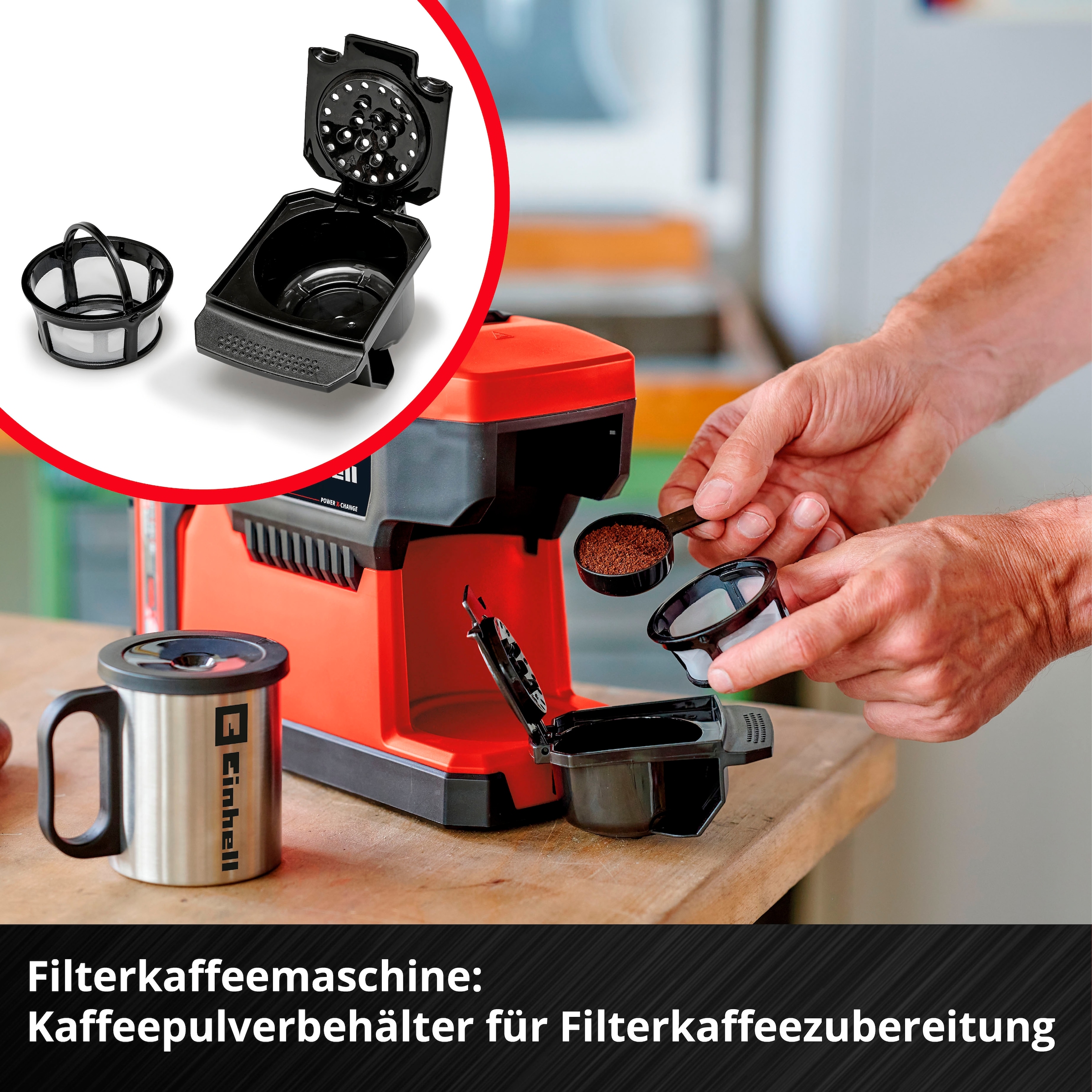 Einhell Kaffeepadmaschine »Power X-Change TE-CF 18 Li-Solo«, 0,24 l Kaffeekanne, Korbfilter