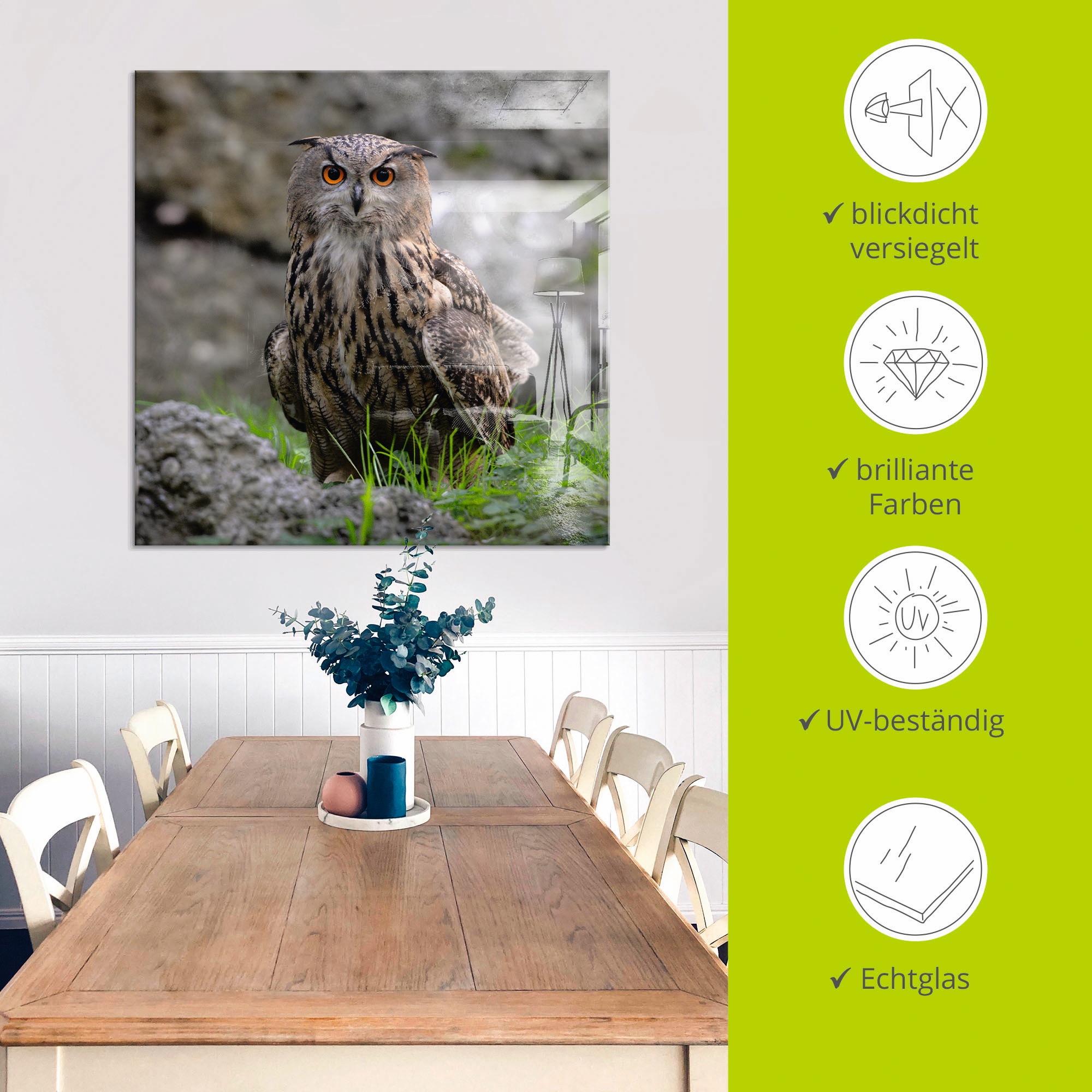 Artland Glasbild »Uhu« Vögel 1 Stk. tlg. in verschiedenen Größen