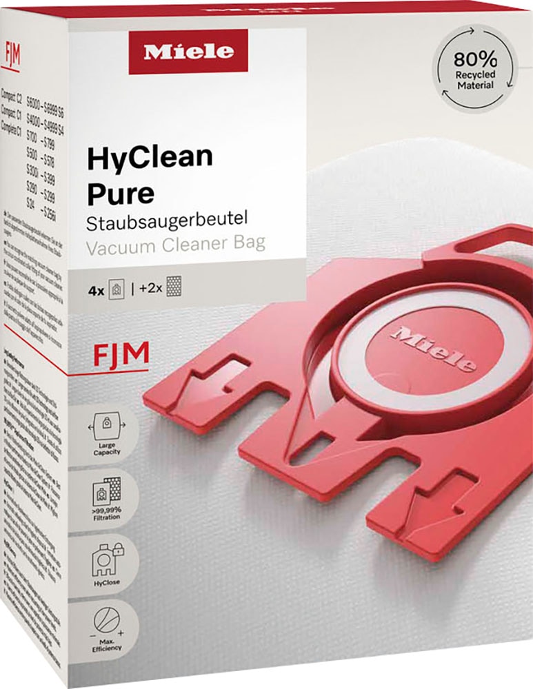 Miele Staubsaugerbeutel »Miele Original Zubehör - Staubsaugerbeutel FJM HyClean Pure 2.0«, (Packung), 4er Pack Staubbeutel, 2er Pack Filter