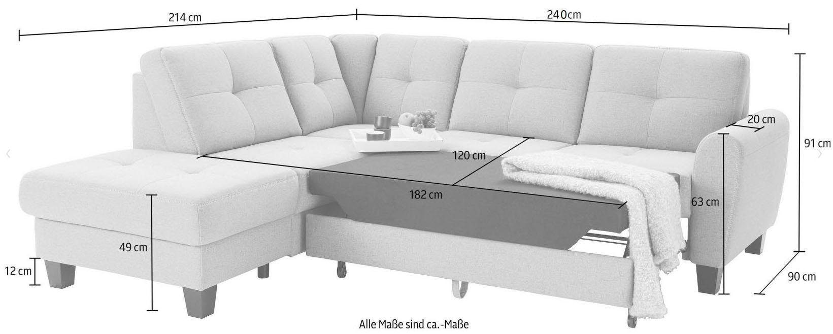 sit&more Ecksofa »Varese L-Form«, mit Federkern, wahlweise mit Bettfunktion und Stauraum