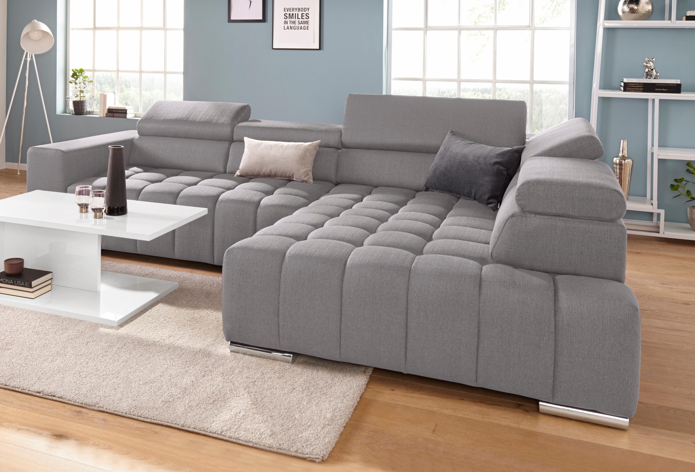 exxpo - sofa fashion Ecksofa »Elias, aktuelle Kreuzsteppung im Sitz, bequem, L-Form«, mit Kopf- bzw. Rückenverstellung, wahlweise mit Bettfunktion