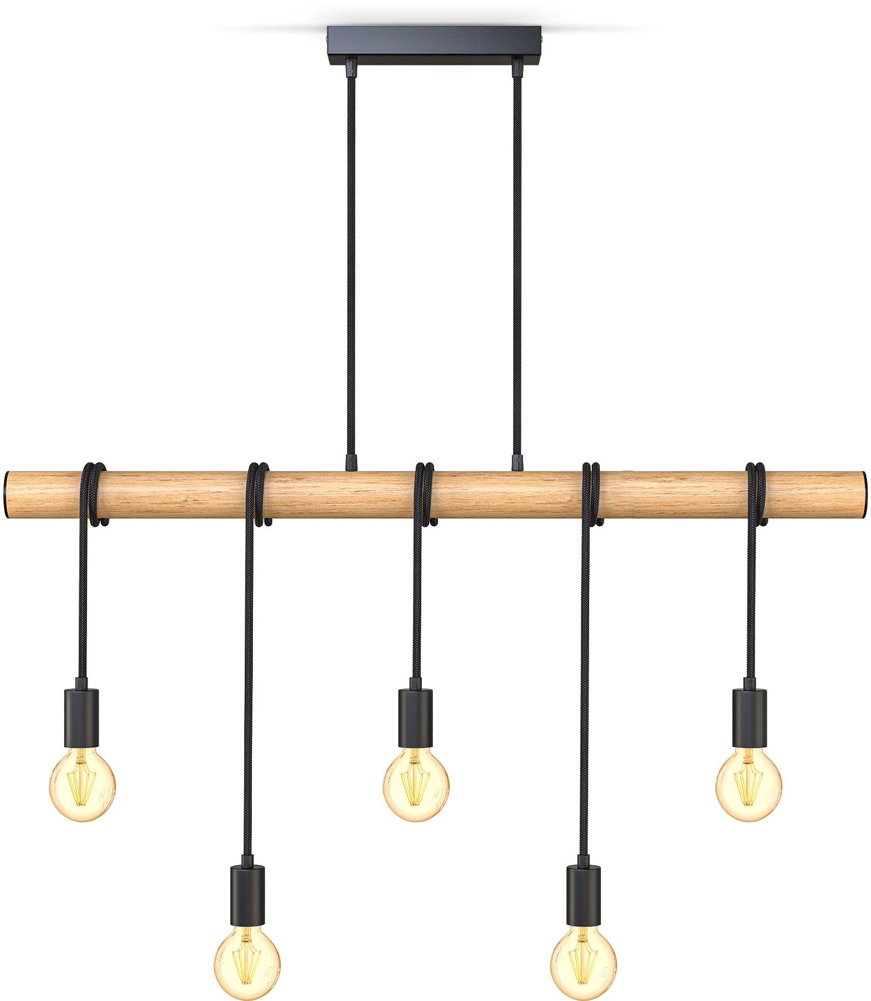 B.K.Licht Pendelleuchte »BK_PL1339 Holz-Pendellampe, Schwarz matt, Hängelam günstig online kaufen