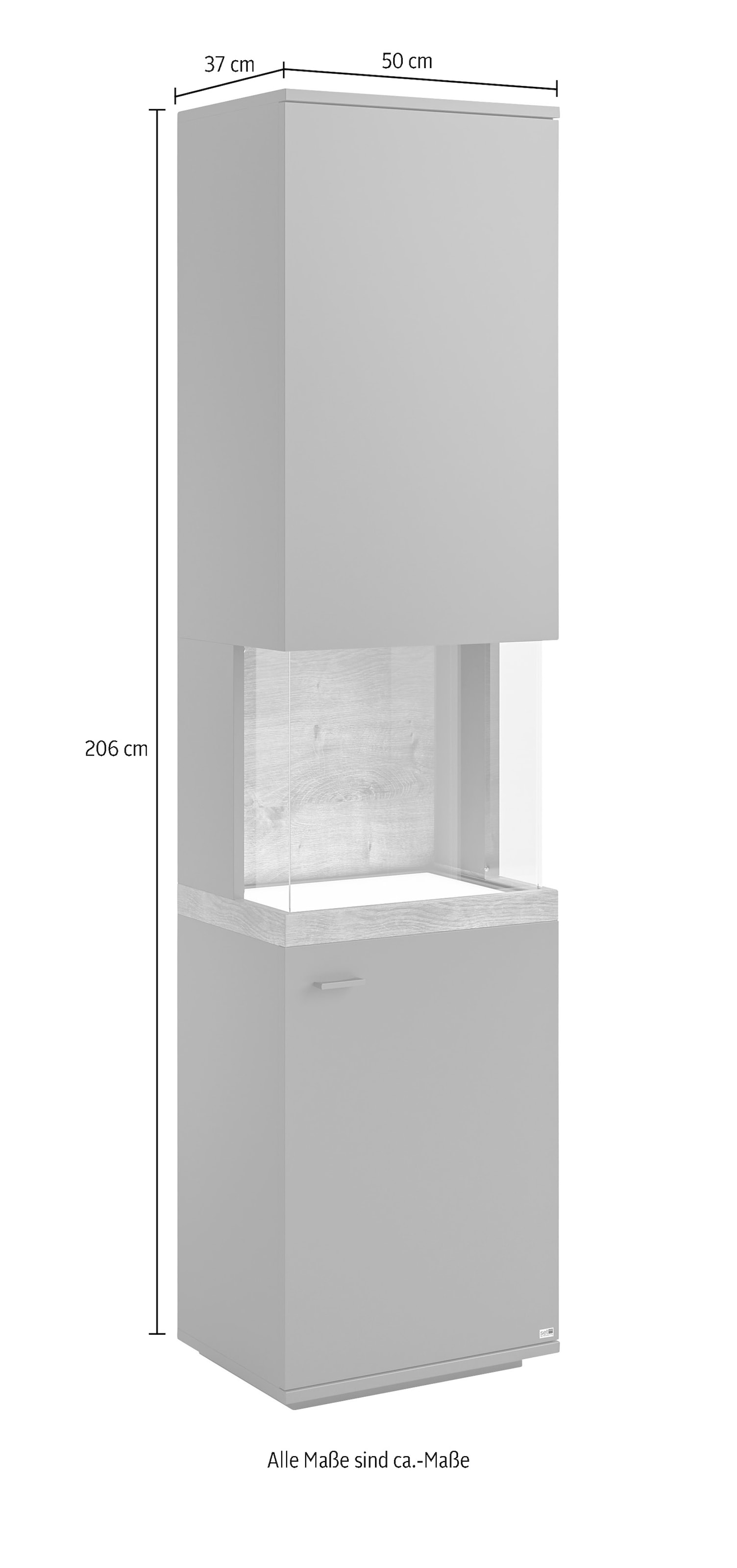 set one by Musterring Glasvitrine, Farben weiß oder grau mit Eicheabsetzung, mit LED-Beleuchtung