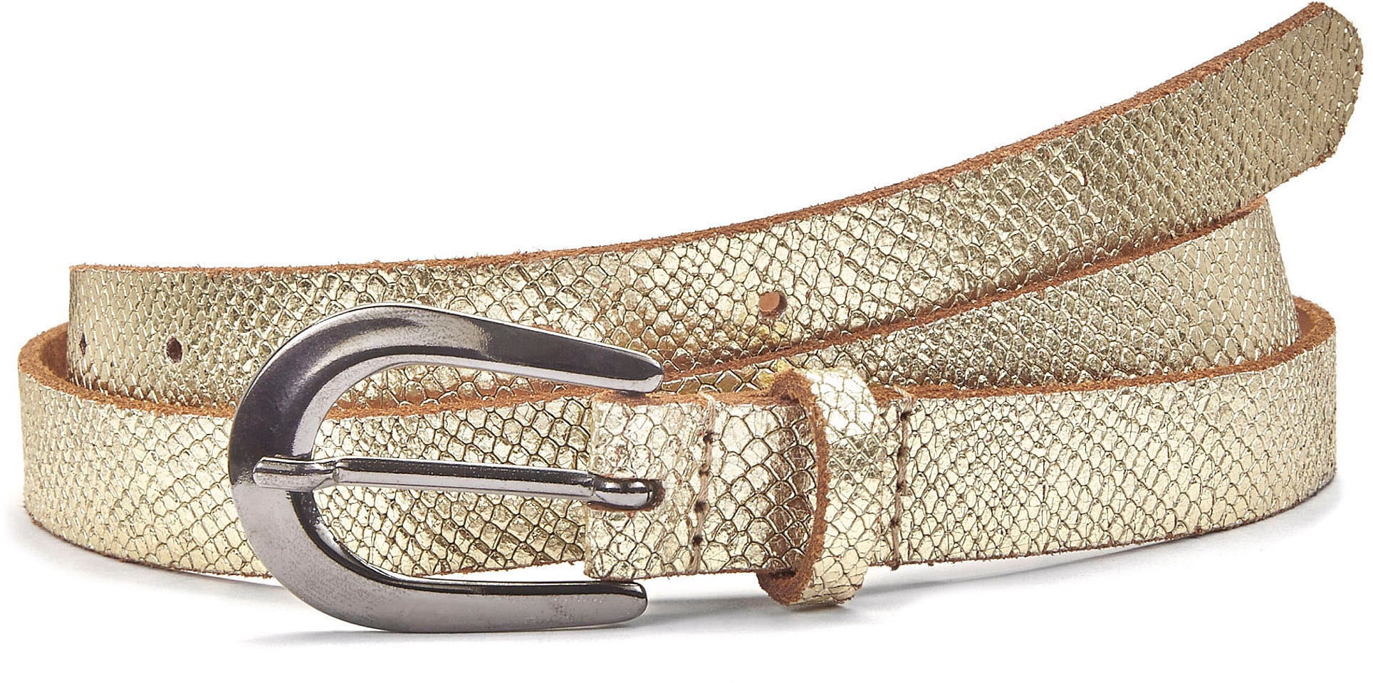 LASCANA Hüftgürtel »Ledergürtel«, schmaler Gürtel in Metallic-Snake-Optik, für Hosen, Jeans & Kleider