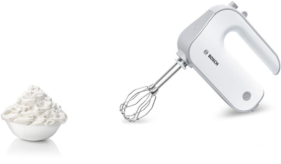 BOSCH Handmixer »Styline MFQ4080, Edelst. Rührbesen/Knethaken, Mixfuß, 5 Stufen, weiß«, 500 W, Zerkleinerer, Turbotaste, leichtes Gehäuse, Made in Europe