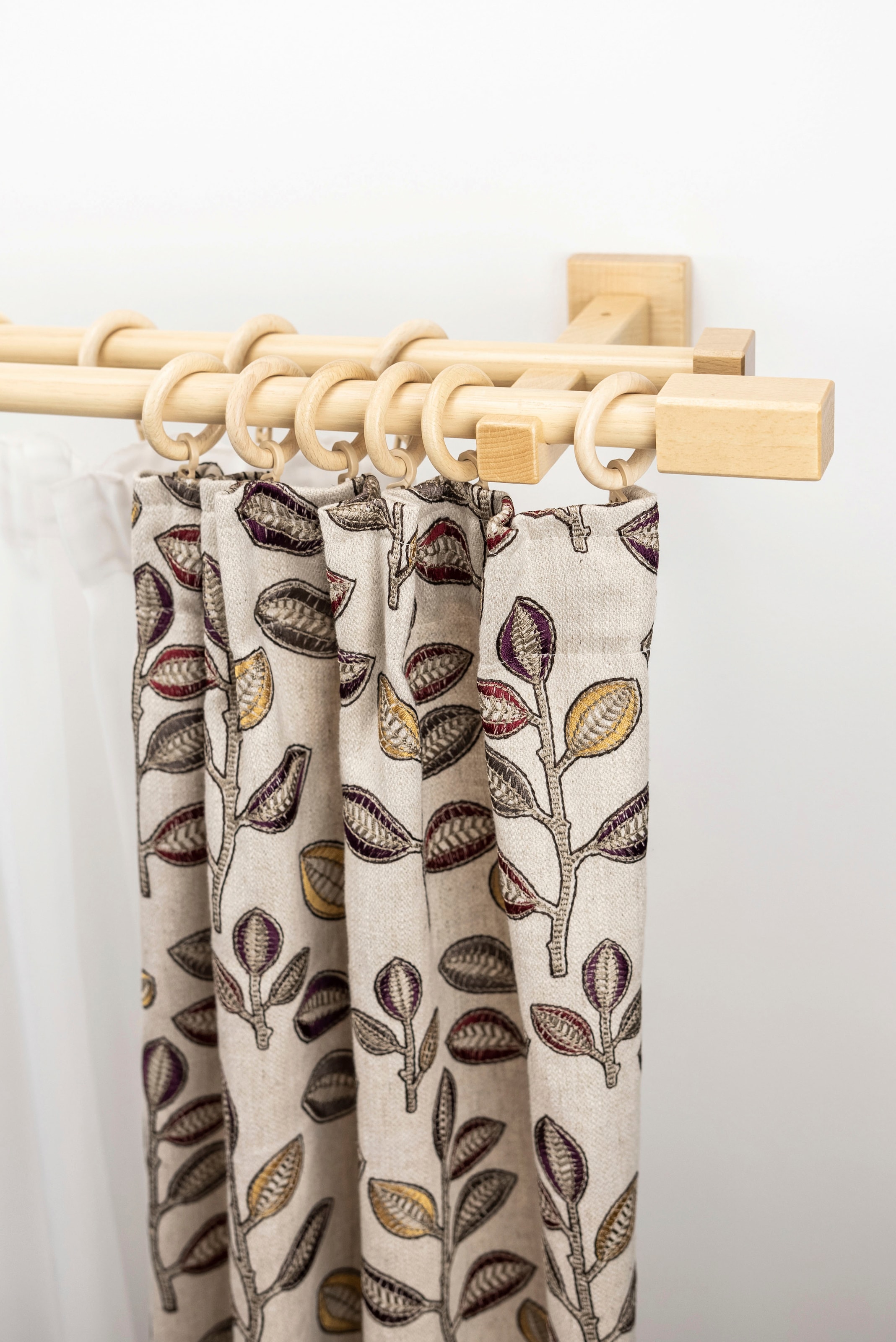 GARESA Gardinenstange »CUBUS« Ø 20 mm 2 läufig-läufig Wunschmaßlänge Vorhanggarnitur, verlängerbar, Endknopf eckig, mit Ringe natur B/L: 120 cm Ø...