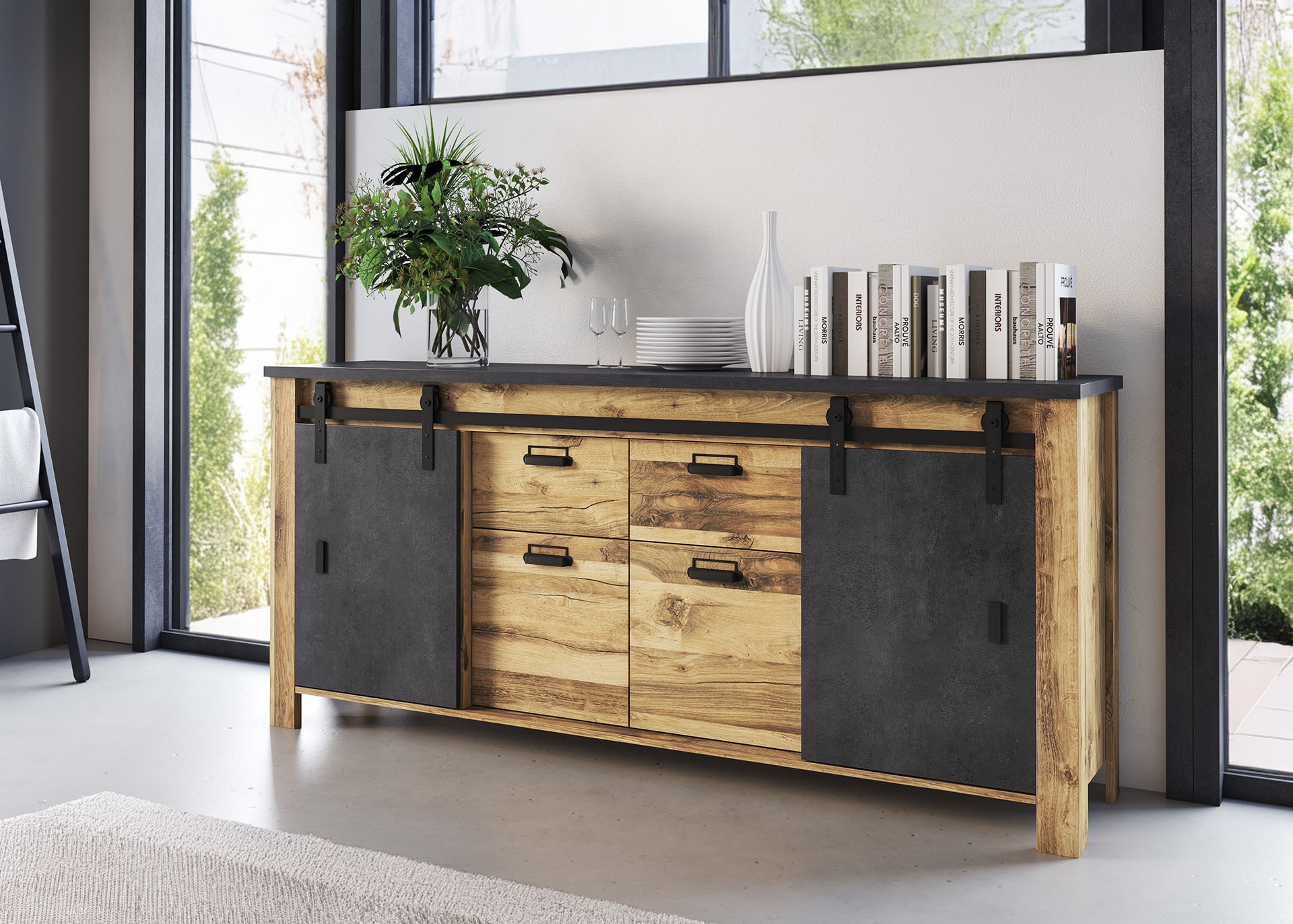 Home affaire Sideboard »York, moderner Schrank, Kommode in Hunton Oak Dekor günstig online kaufen