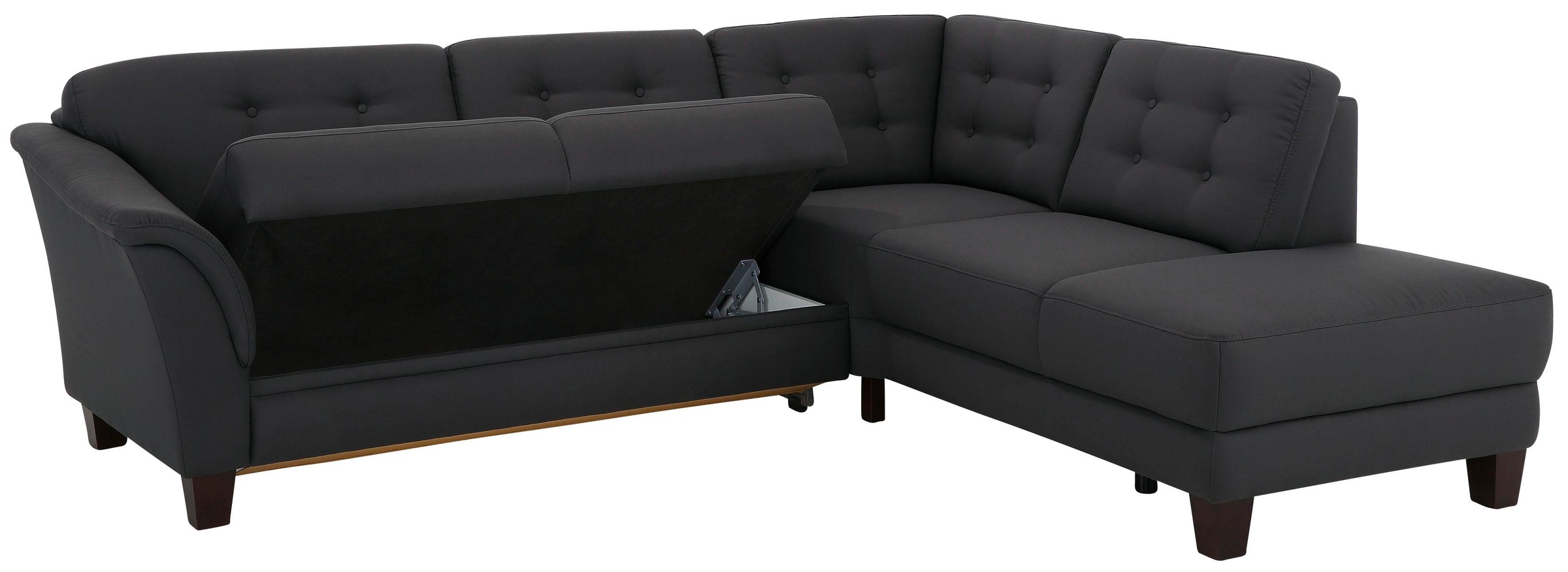 Home affaire Ecksofa »Trondheim L-Form«, mit Federkern und Knopfheftung im Rücken, Füße Buche dunkel