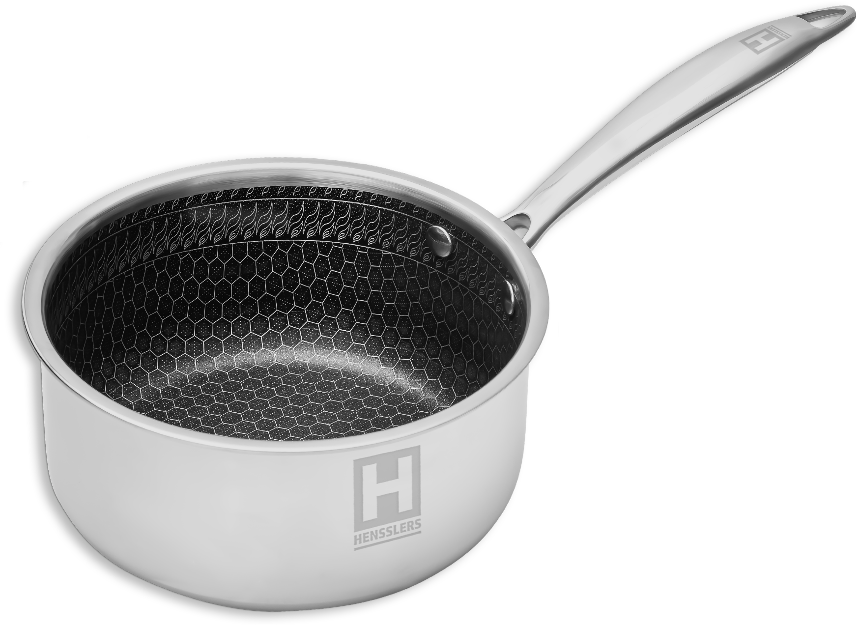 HENSSLERS Topf-Set, Edelstahl, (Set, 5 tlg., 1 Universaltopf Ø 20 cm und Ø 24 cm mit Deckel, 1 Stieltopf 2,2 l), Mehrschichtmaterial für hohe Beständigkeit und Kratzfestigkeit