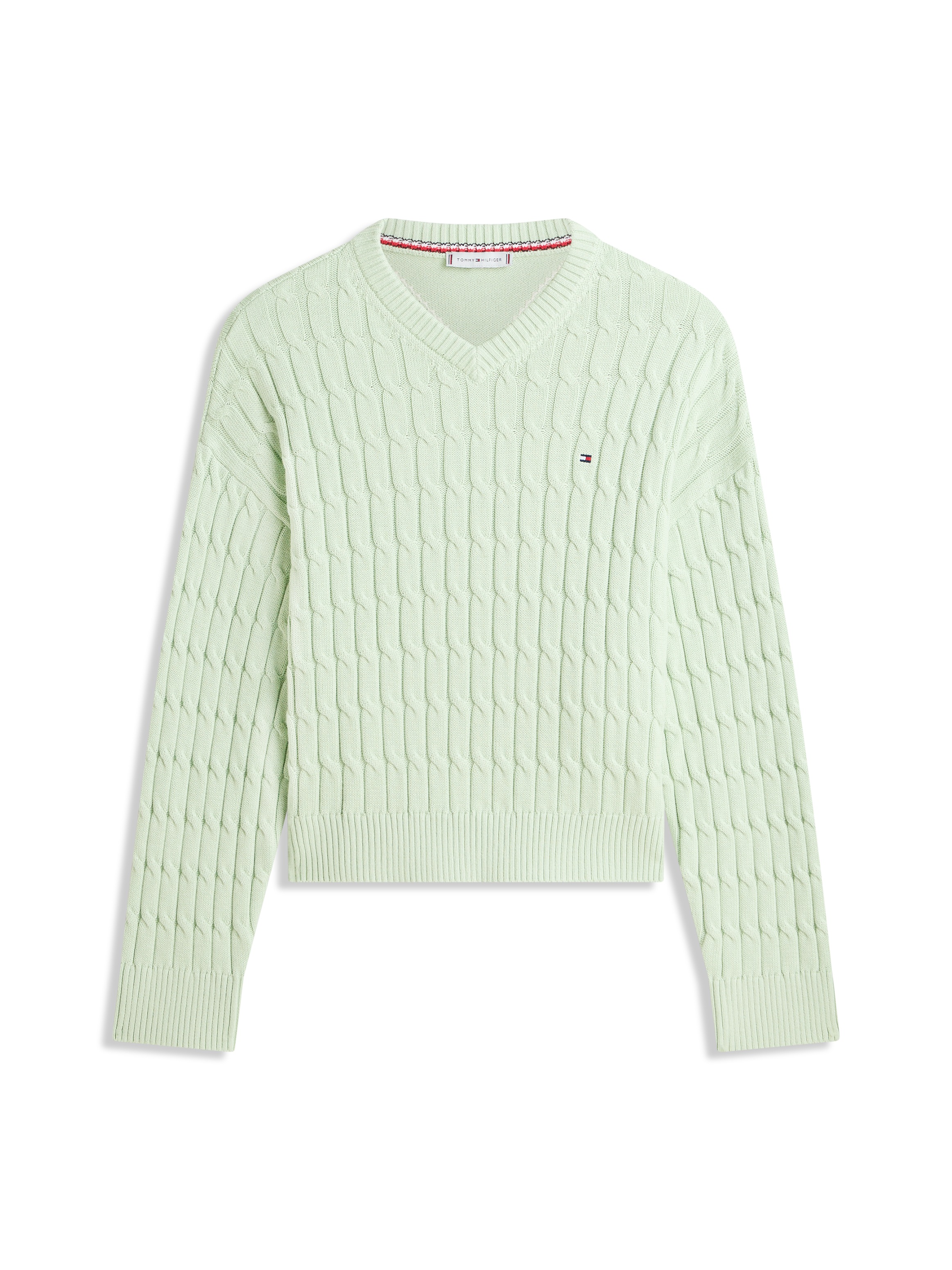 Tommy Hilfiger Strickpullover »CO CABLE MID GG RLX LS V-NK SWT« mit Zopfmuster