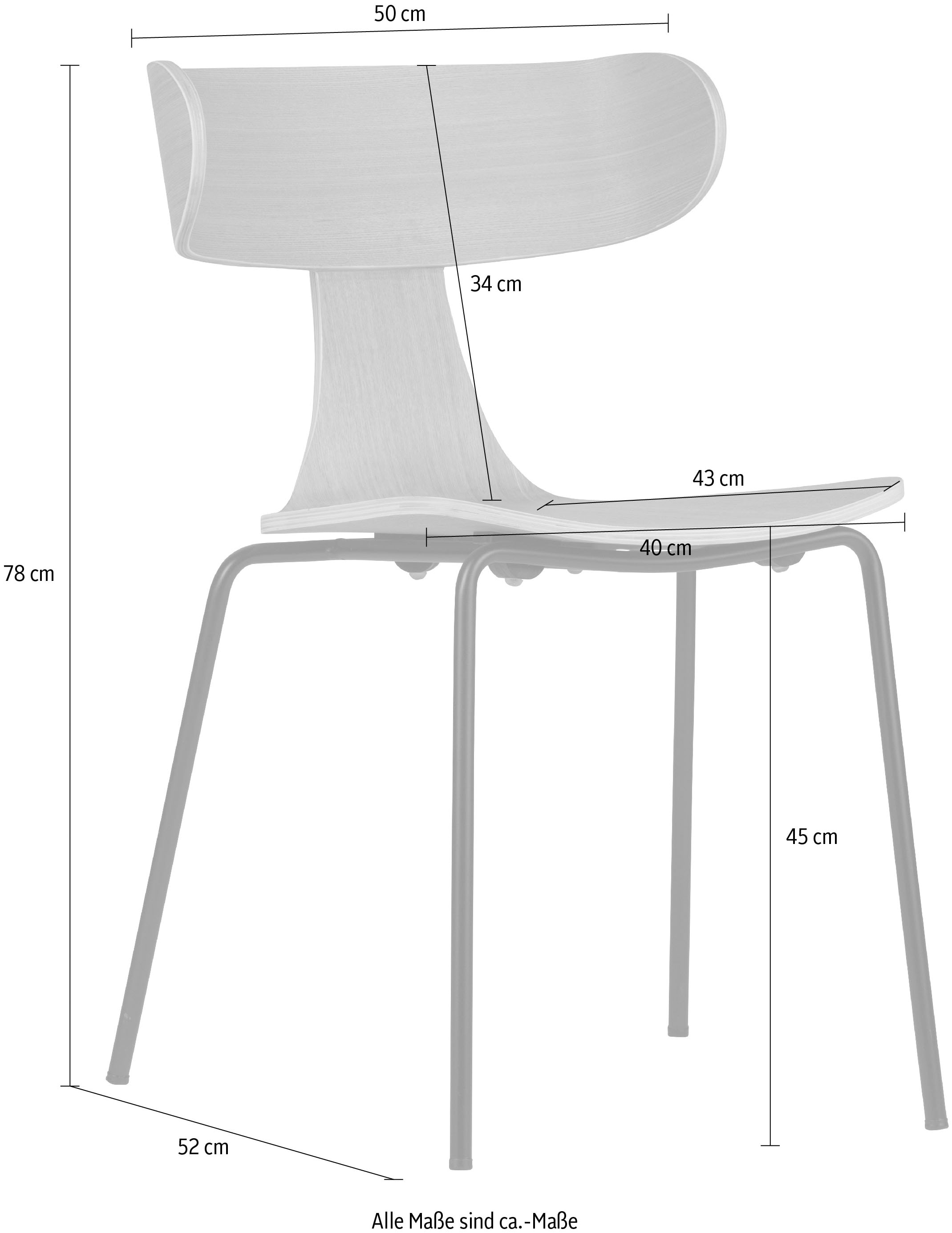 WOOOD Esszimmerstuhl »Form stapelbar und Eschenfurnier B 50 x T 52 x H 77,5 cm« (Set) 2 Stk.Tragkraft 120 kg, Sichtbare Maserung, schlanke Stahlgestell