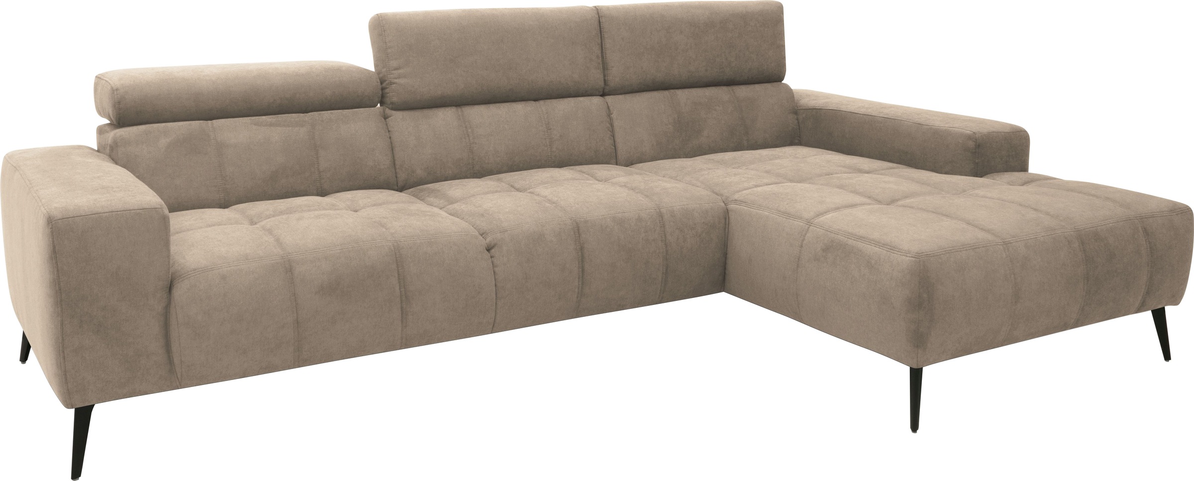 DOMO collection Ecksofa »Trento L-Form, mit Kufenfuß oder Einzelfuß«, wahlweise mit Kopfteilverstellung, Recamiere links/rechts bestellbar