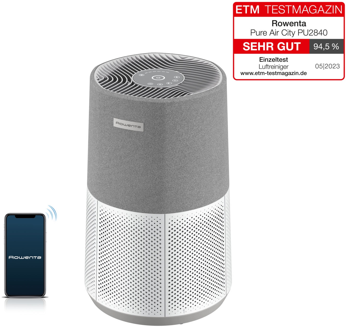 Rowenta Luftreiniger »PU2840 Pure Air City« für 20 qm Räume 360° HEPA-Filtration, App, 3 Filterstufen, 38 dB(A), Textil-Finish