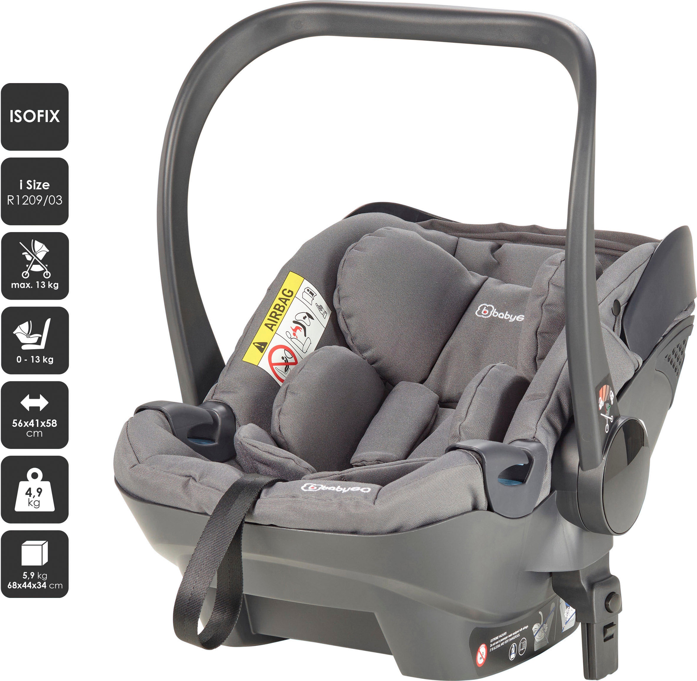 BabyGo Zwillings-Kombikinderwagen »Duo Ultra Set, grau«, inkl. 2 Babyschalen, 2 Isofix Base, Wickeltasche u. 2 Regenhauben