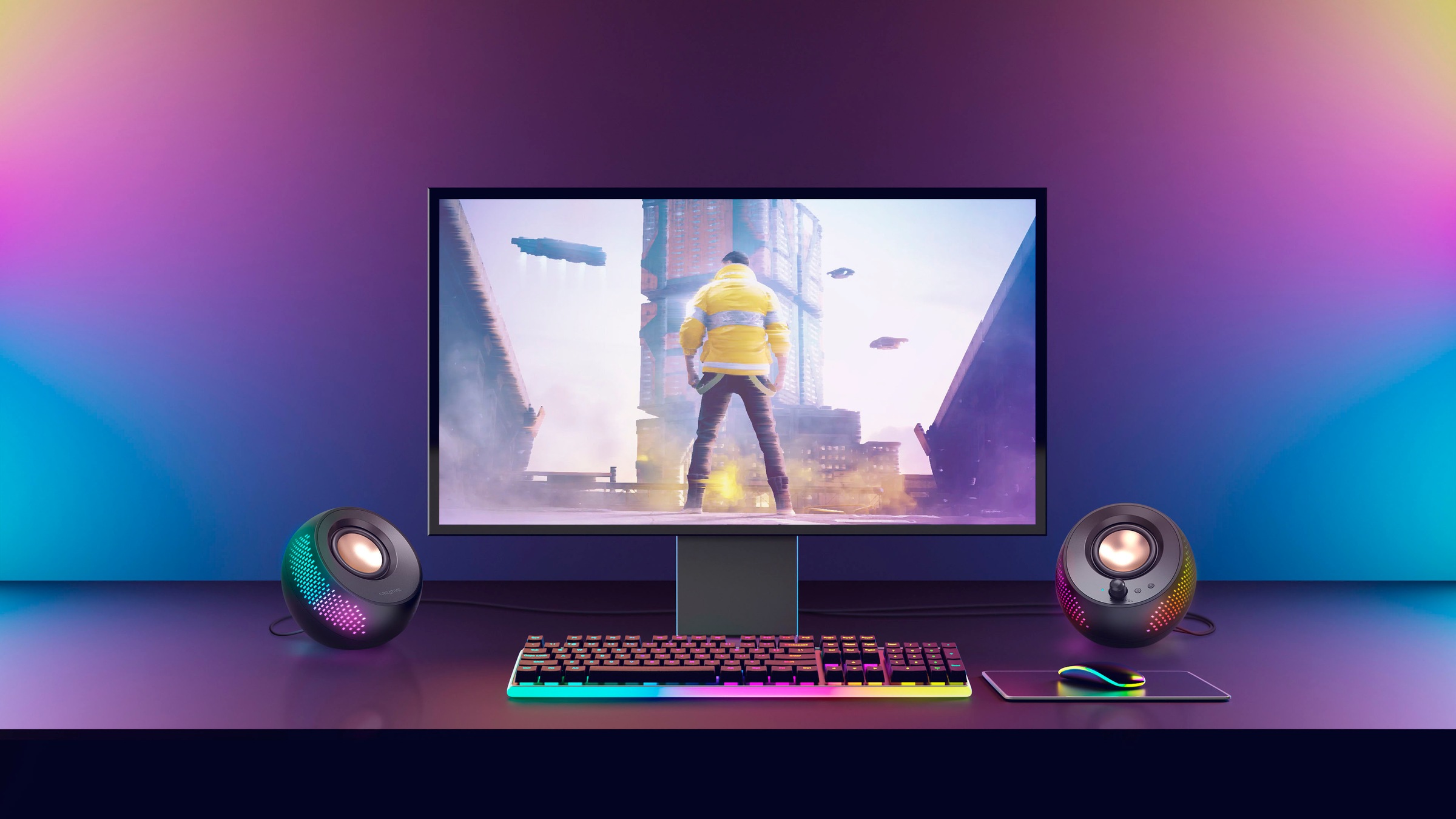 Creative PC-Lautsprecher »Pebble X 2.0, Bluetooth 5.3, USB-C, RGB-Beleuchtung«, Kabelloses Streaming