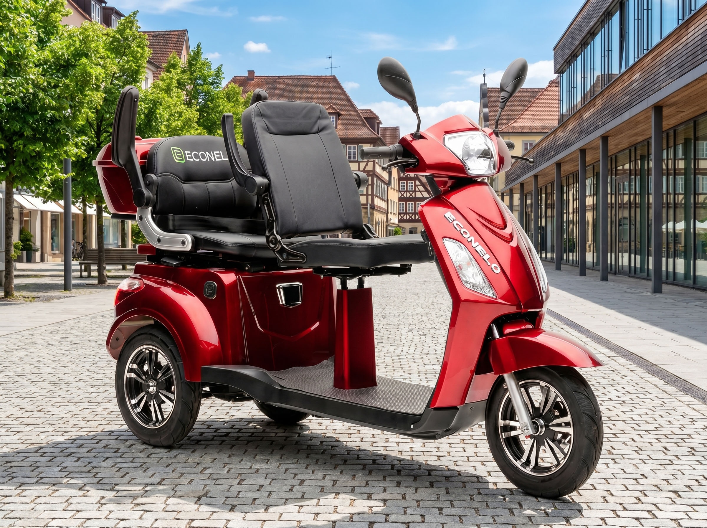 ECONELO Elektromobil 1.000 W 25 km/h Sicherheitsrollen gegen Kippen, 3 Geschwindigkeitsstufen