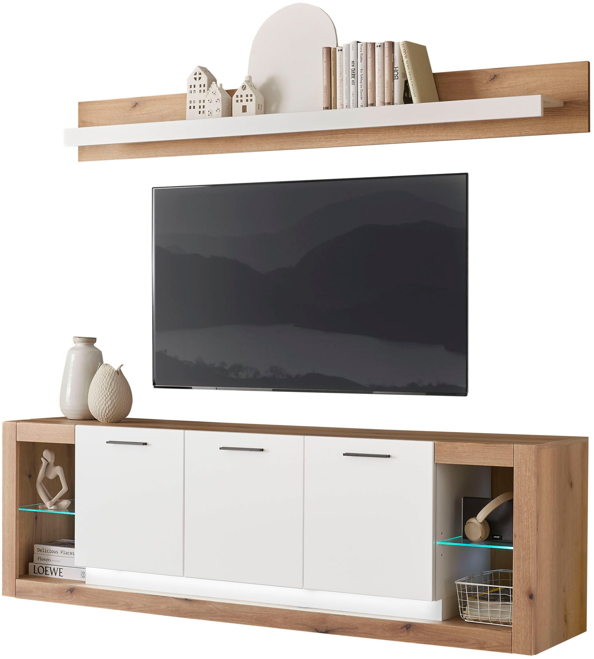 INOSIGN Wohnwand »Brixen, moderne Anbauwand, Wohnzimmer-Set, Eiche Evoke De günstig online kaufen