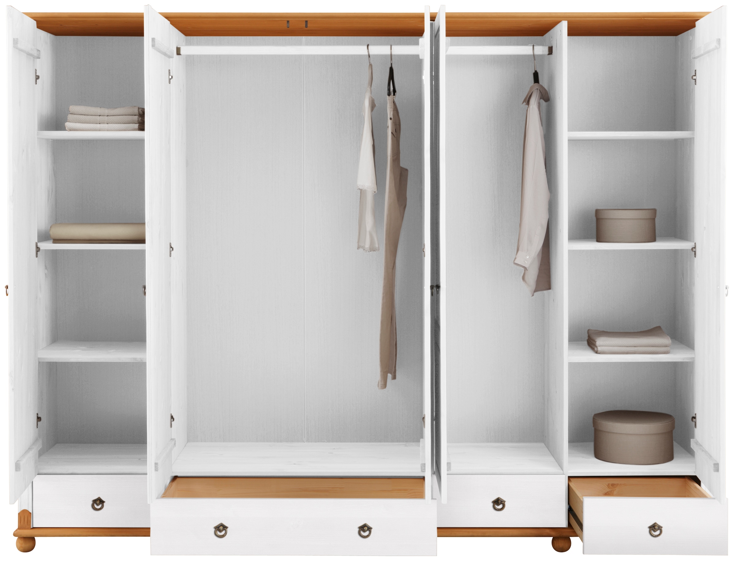 Home affaire Kleiderschrank »Tessin«, (B/H/T ca. 245/191/59 cm), Breite 245 cm, Kiefer massiv, mit Spiegel