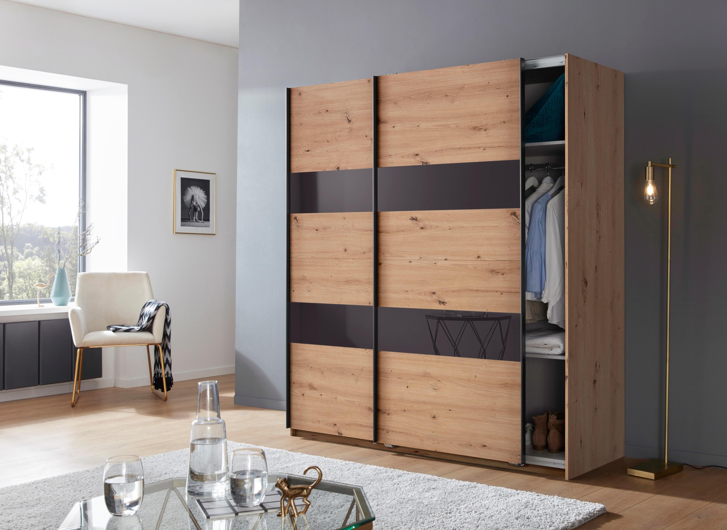 Wimex Schwebetürenschrank »Altona«, mit Glaselementen und zusätzlichen Einlegeböden
