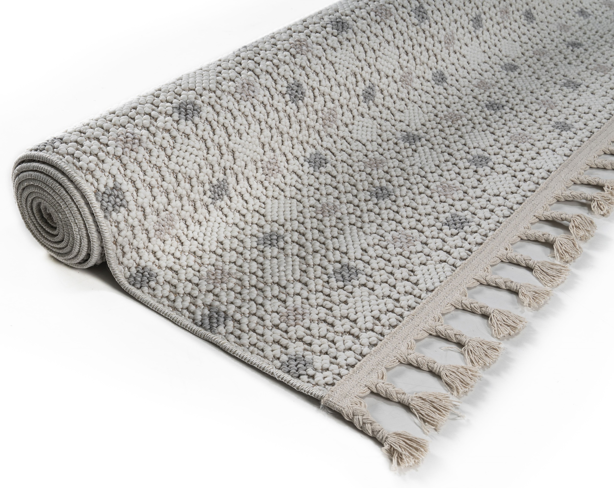 Bruno Banani Teppich »Dotty«, rechteckig, 6 mm Höhe, Woll-Optik, Hoch-Tief Struktur, In- und Outdoor geeignet, mit Fransen
