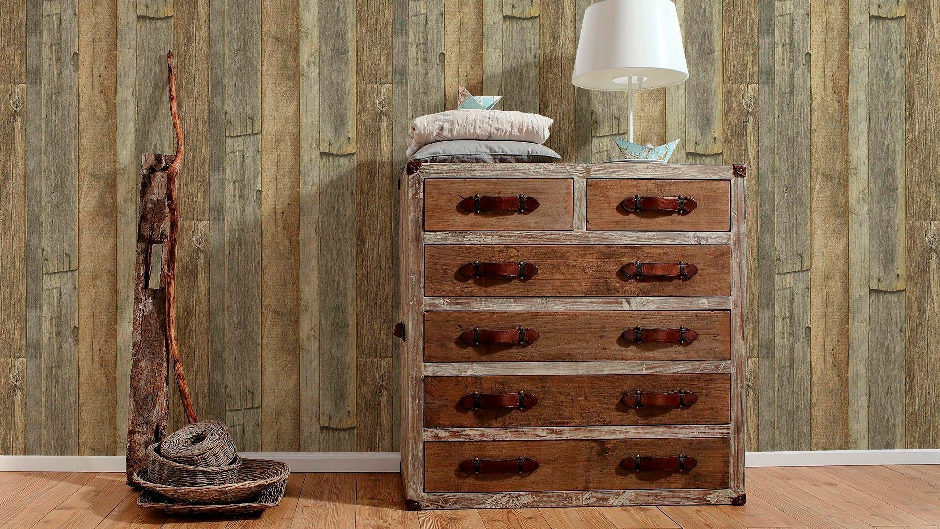 living walls Vliestapete »Best of Wood`n Stone 2nd Edition«, Holz-realistisch-gestreift, Tapete Holzoptik matt leicht strukturiert Tapeten Wohnzimmer modern