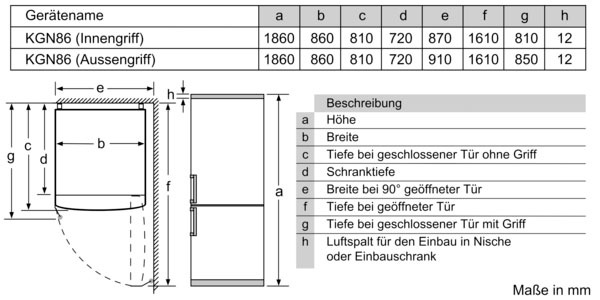 BOSCH Kühl-/Gefrierkombination »KGN86VIEA«, Breite 86cm