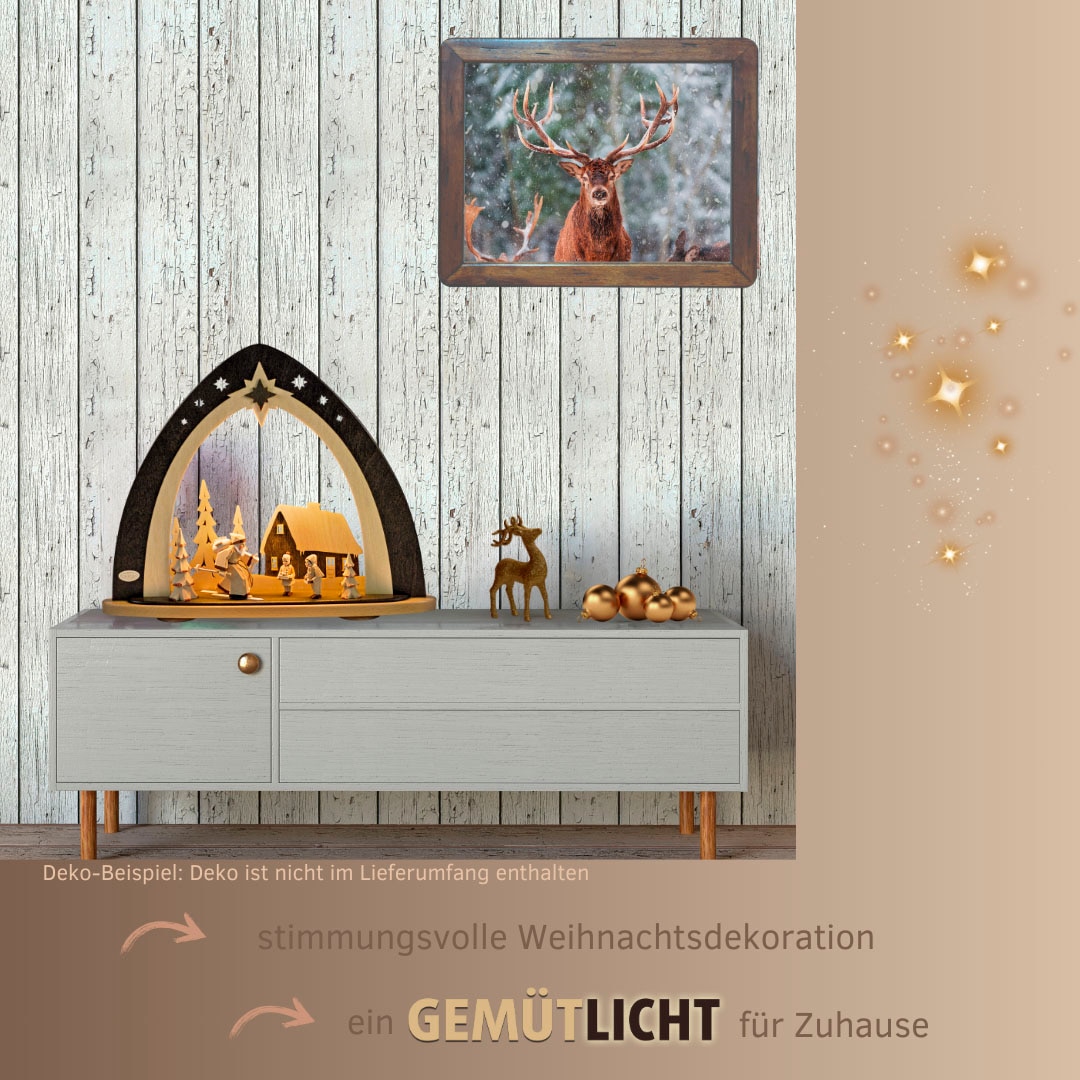 Weigla Lichterbogen »LED Waldweihnacht,handgeschnitzter Figuren,Schwibbogen,Made in Germany« 1 Stk. Erzgebirge garantiert, Weihnachtsdeko Innen, Weihnachtsbeleuchtung