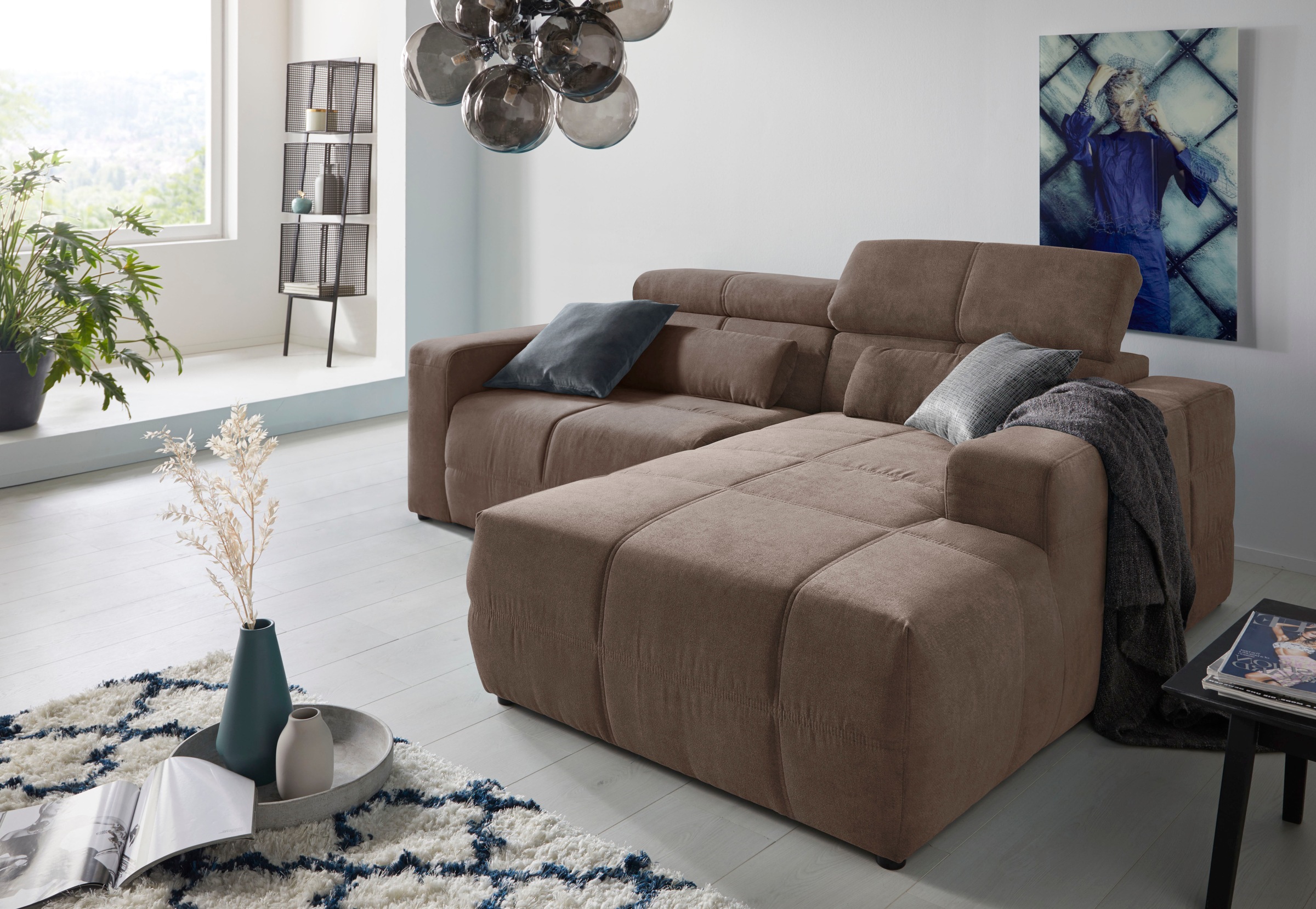 DOMO collection Ecksofa »Brandon, inkl. Kopfteilverstellung, B/T/H: 214/100/80 cm, L-Form«, Mit Kopfteilverstellung, auch in Leder und Cord, L-Form
