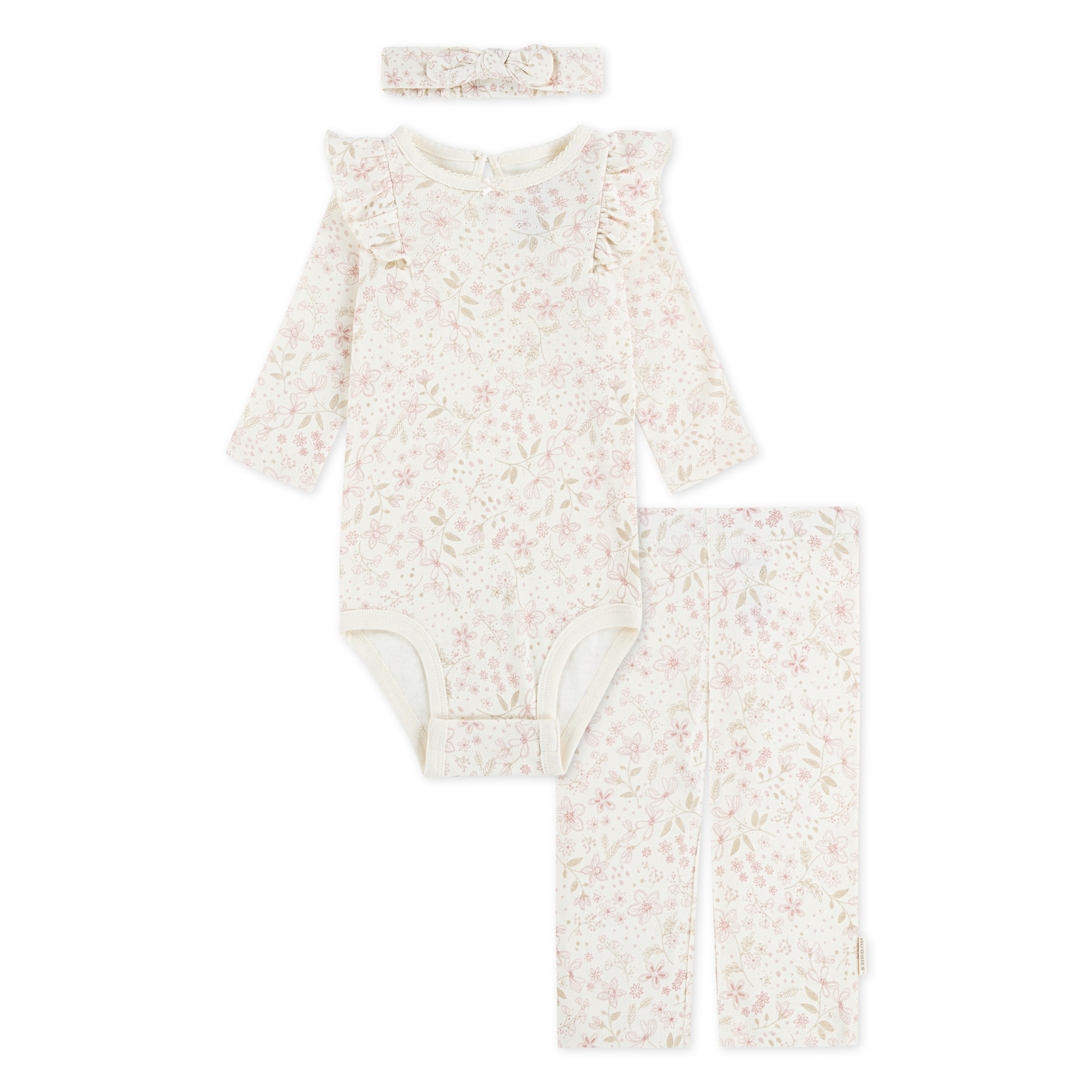 HUGGIES BABYWEAR Body & Hose »HUGG BODYSUIT PANT ATTACHMENT« Set, 3 Stk. tlg. & Stirnband mit Blümchenmotiv HUGGIES EGGNOG 2 (62) 3-tlg. Baby Set...