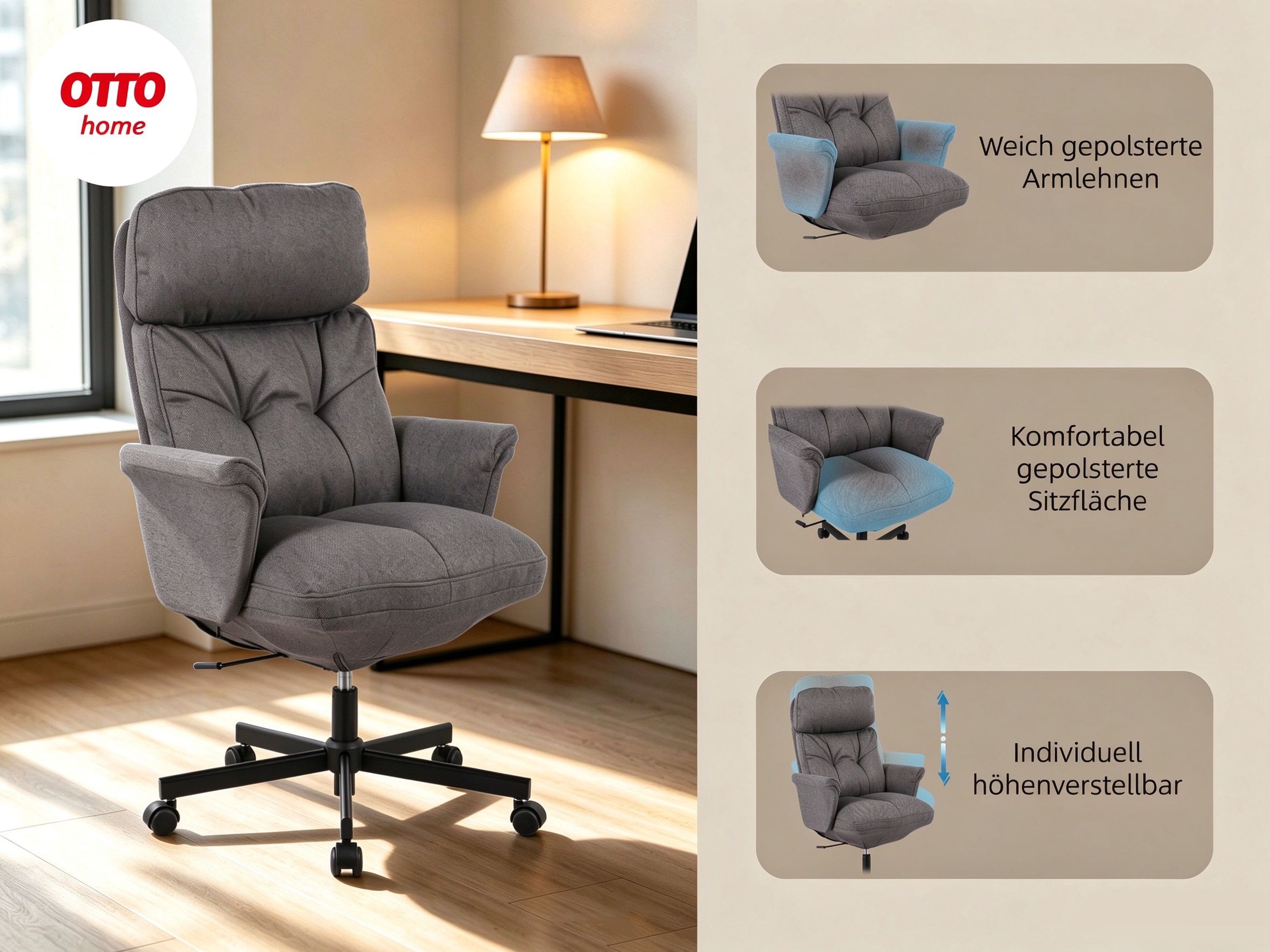OTTO home Chefsessel »Emmelie« () komfortable Polsterung, ergonomisch geformte Armlehnen