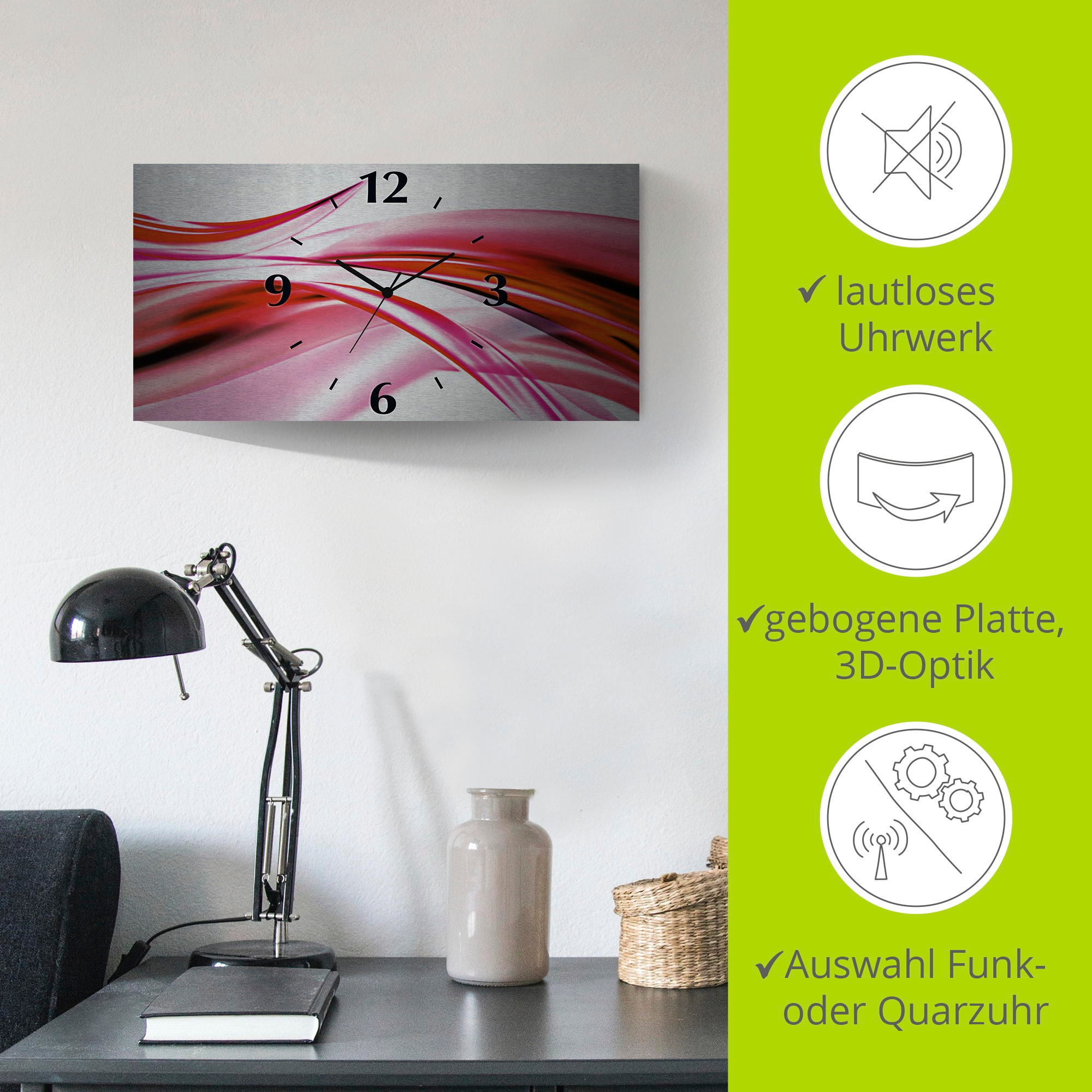 Artland Wanduhr »Schöne Welle - Abstrakt«, 3D Optik gebogen, mit Quarz- oder Funkuhrwerk, versch. Größen