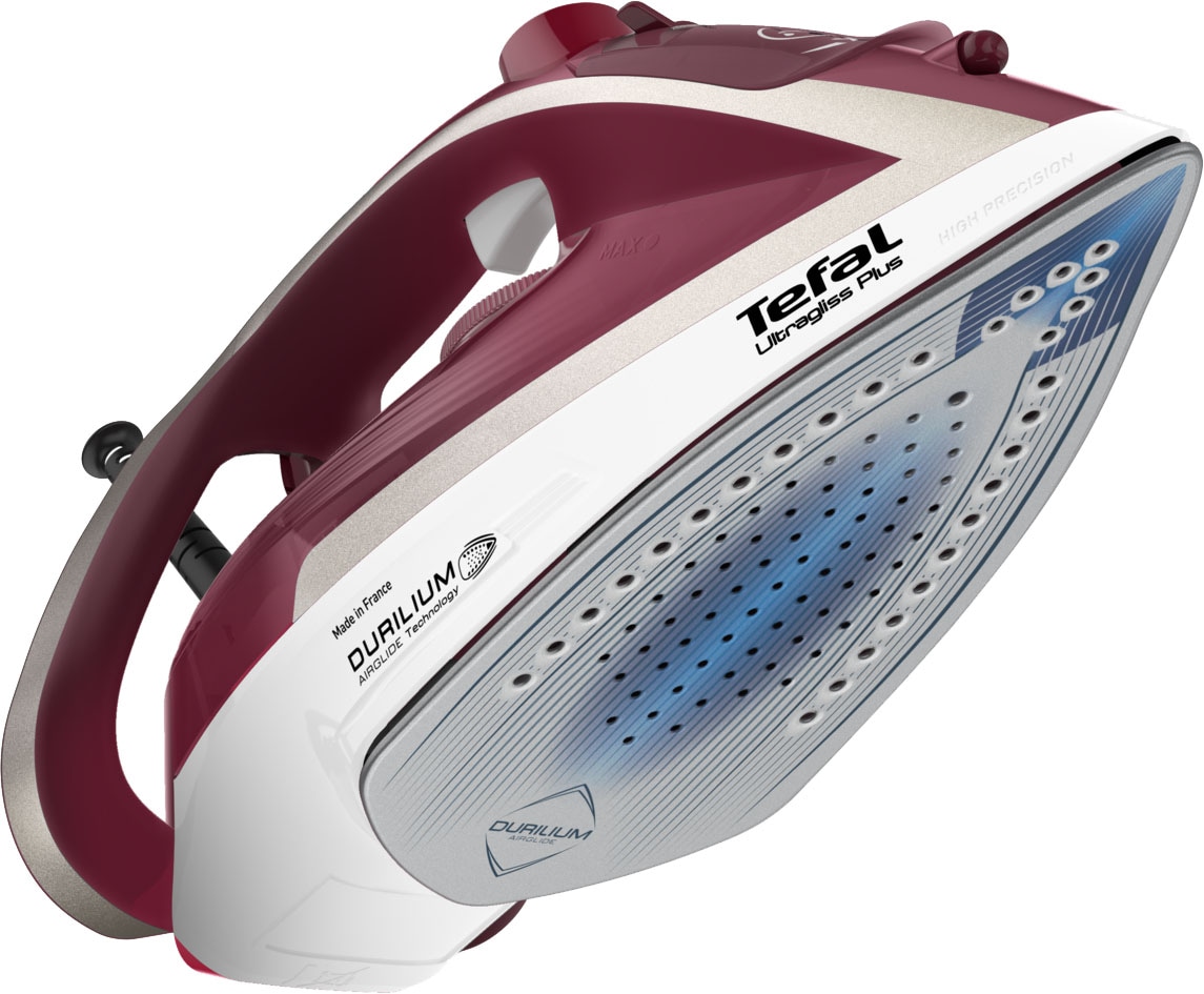 Tefal Dampfbügeleisen »Ultragliss Plus, 2800 Watt, Dampfstoß: 250 g/Min., kurze Aufheizzeit,«, 2800 W, Eco Mode, kratzfeste Bügelsohle, dunkelrot/silber, FV6810